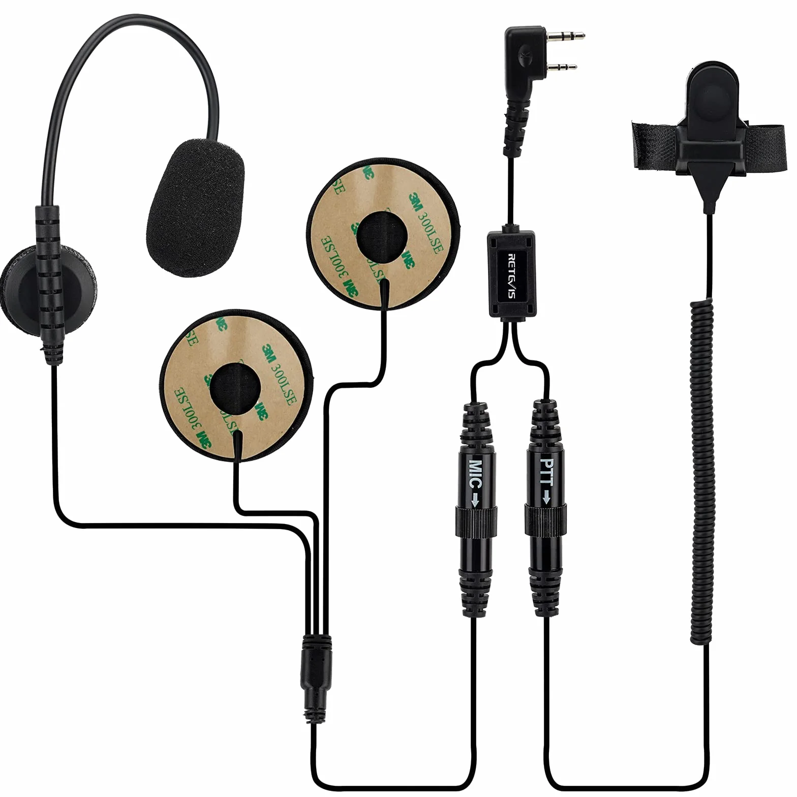 Retevis EHK010 Auricolare per Casco Moto con 2 Pin, Auricolare per Casco con Microfono, Compatibile con Radio Bidirezionale RT27 RT27 RT5R Baofeng UV5R 888S Walkie Talkie eSynic Kenwood (1 Pezzo)