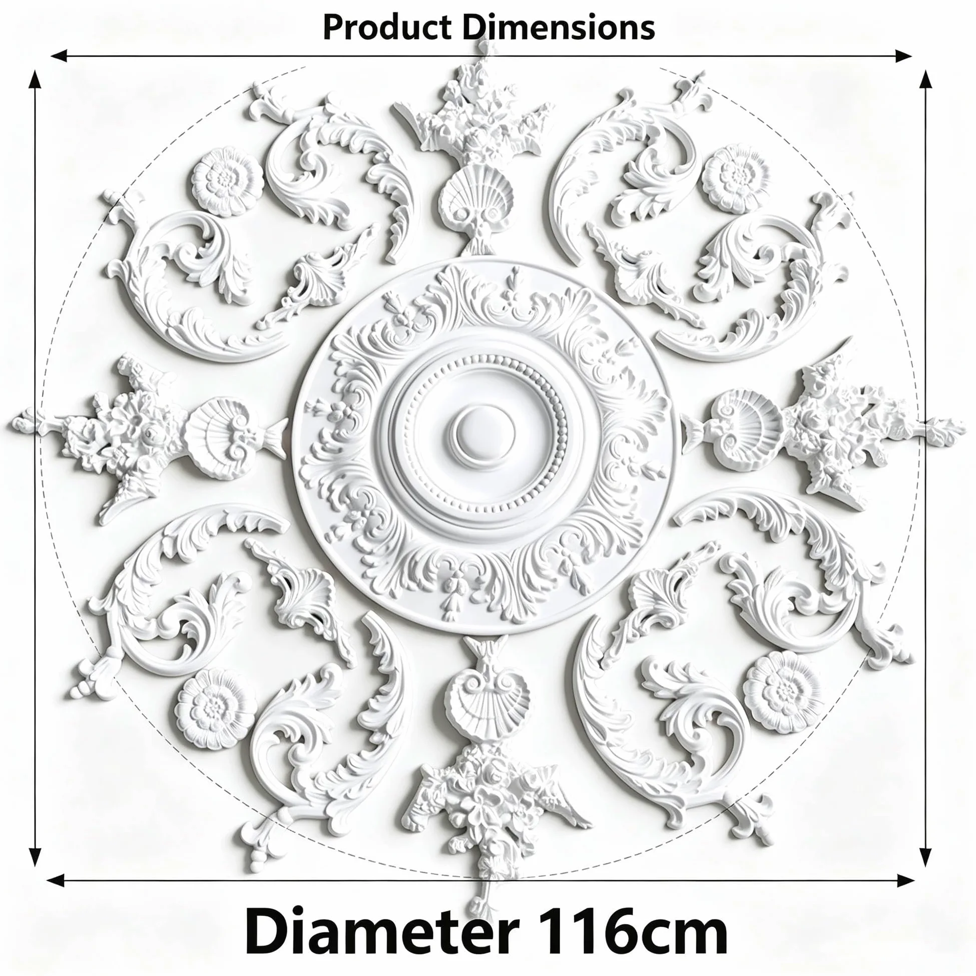 116cm Rosone Lampadario Soffitto Bianco Polistirolo Decorativo | Medaglione del Ventilatore Rotonda Moderno per Pareti Portalampada