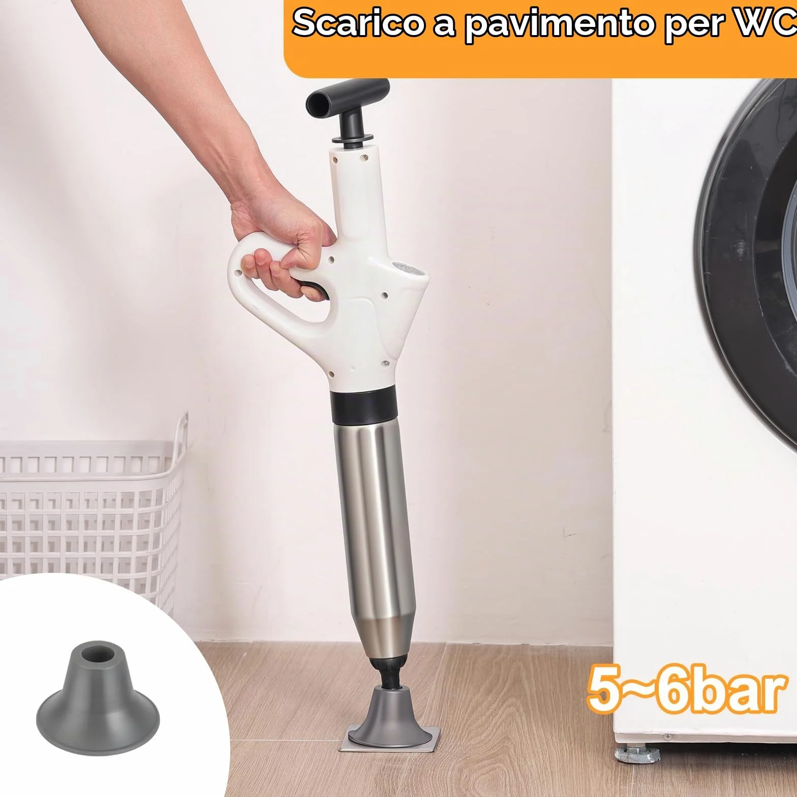 Pompa Stura Scarichi a Pressione, Sturatubi Aria Compressa con Barometro, Sturalavandini a Pressione con Quattro Diverse Ventose per Bagni Servizi Igienici Lavabi