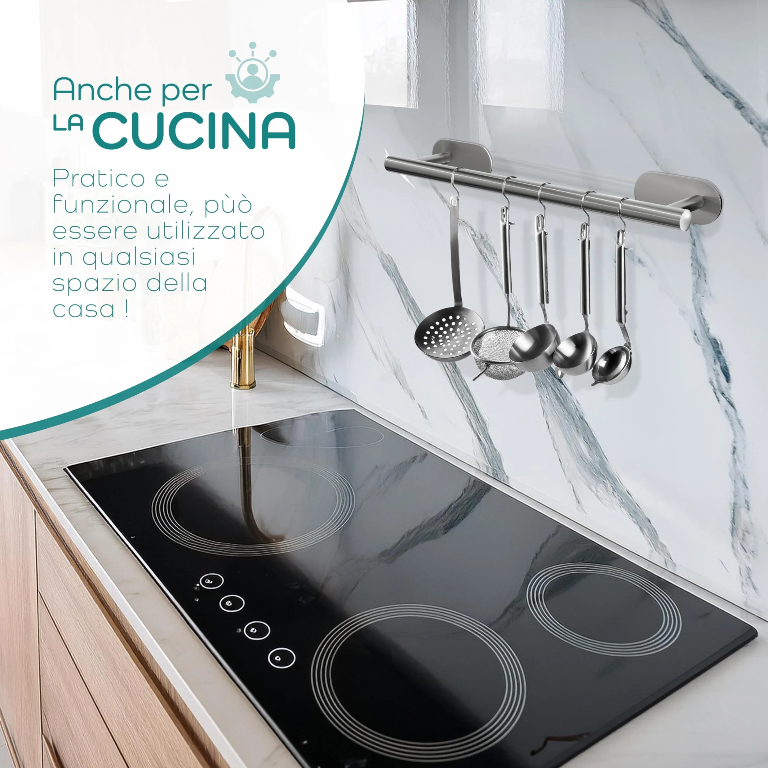 Porta Asciugamani Bagno Acciaio Inox Adesivo 40cm x 7,5cm - Extra Resistente