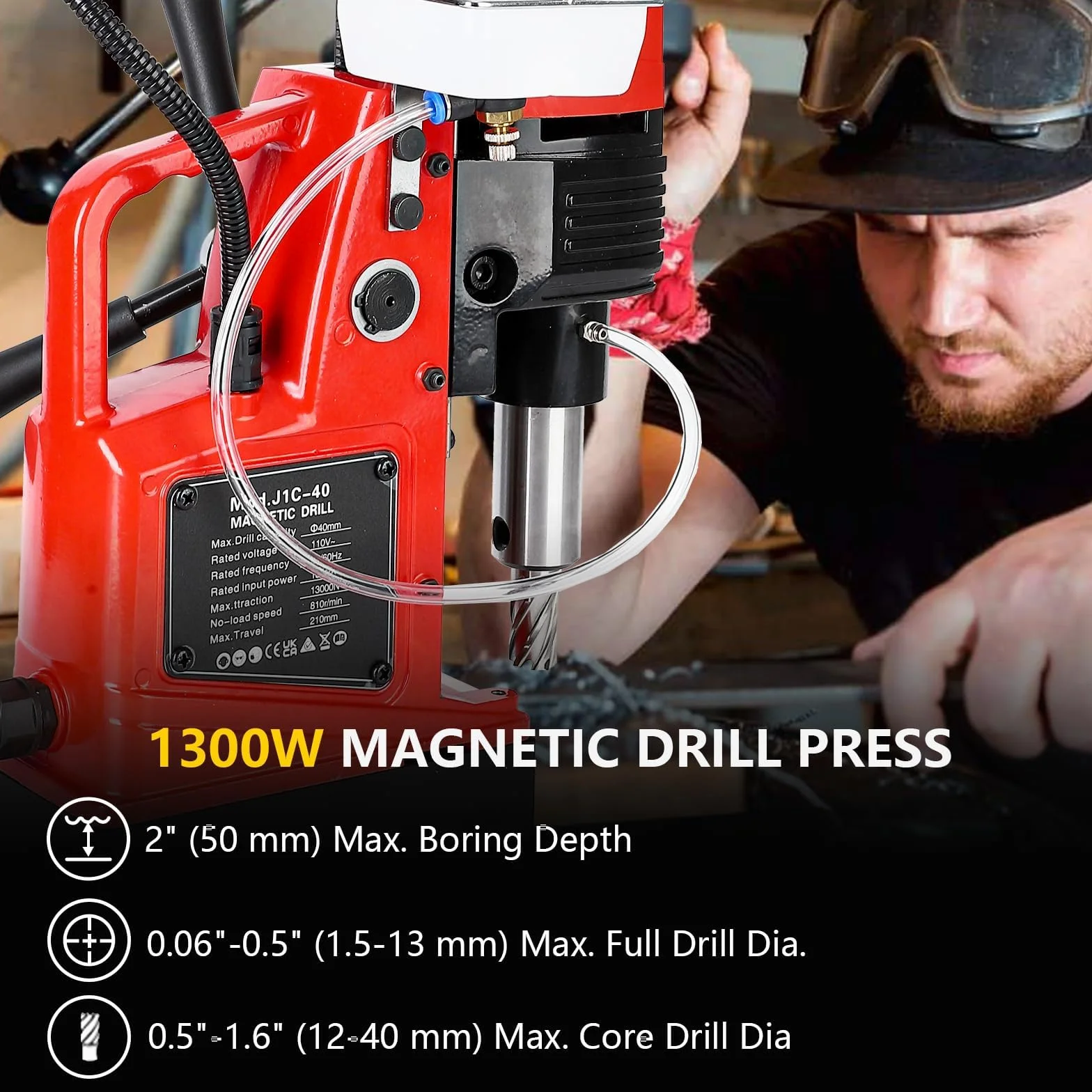 Trapano Magnetico 1300 W 1,57" Diametro 810 Giri/Min Portatile per Metallo Legno Edilizia
