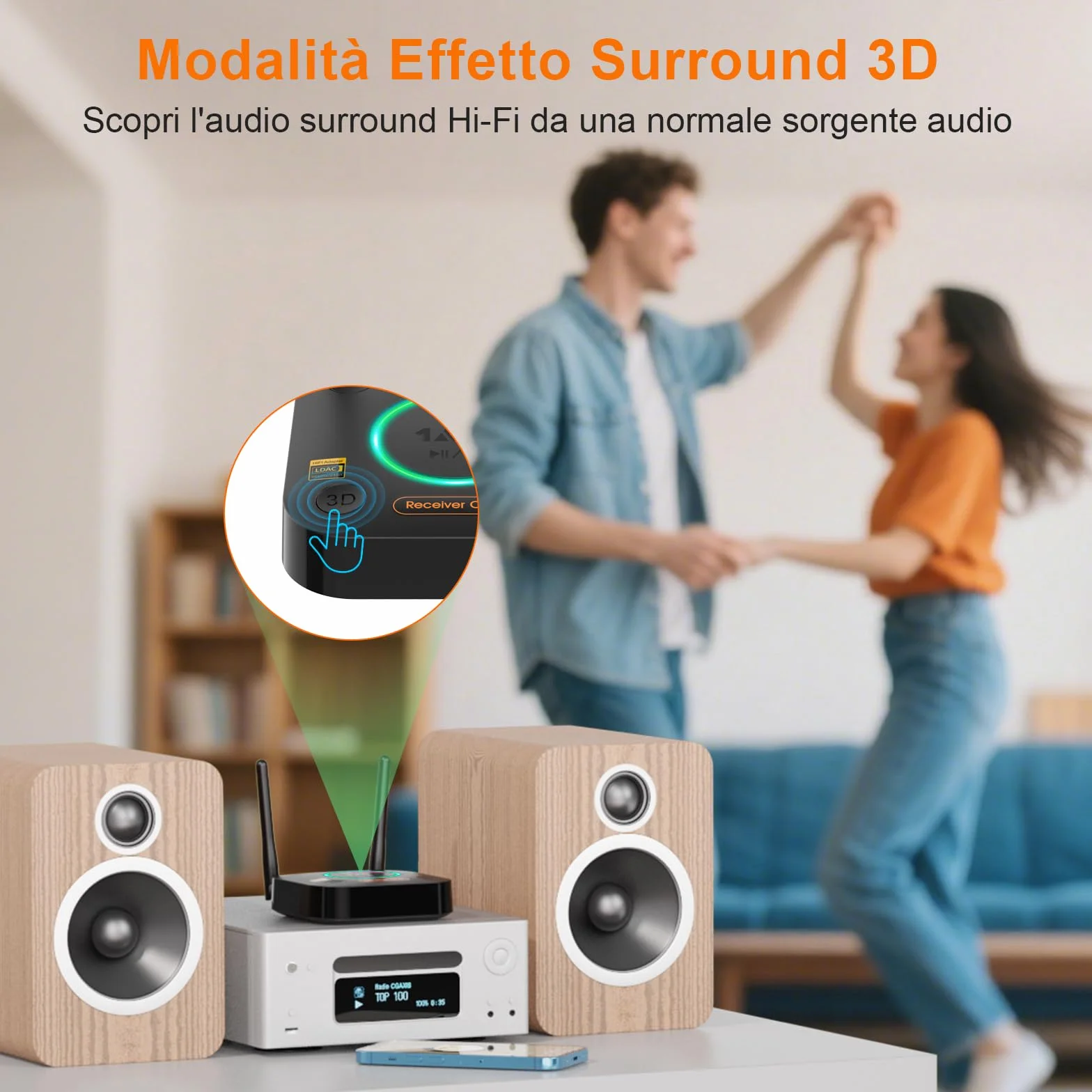 1Mii B06Ultra Ricevitore Bluetooth 5.3 HiFi con Hi-Res LDAC, Adattatore Audio Bluetooth Wireless con DAC Audiofilo, 3D Surround aptX HD/Bassa Latenza, Uscita Ottica/Coassiale/AUX 3.5mm per Stereo