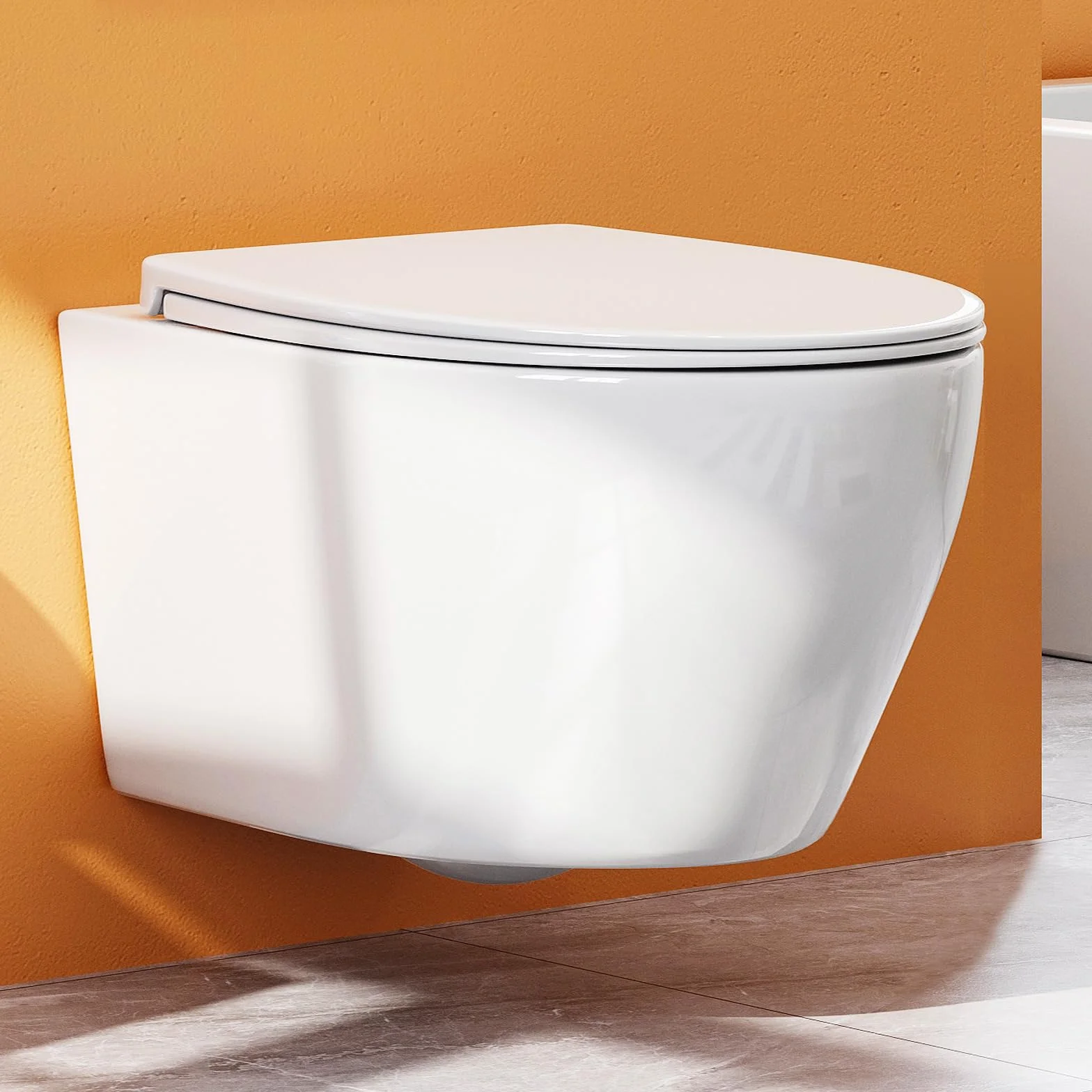 WC sospeso in ceramica Teal Home con coperchio abbassamento automatico e risciacquo superspin monoforo bianco nano 52x37x34,5 cm