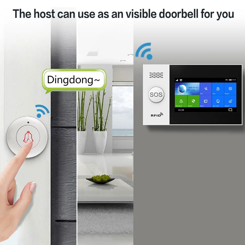 di Sicurezza Domestica di Allarme Intelligente gsm con sensore di Movimento PIR Sensore Porta Scheda RFID Kit di Allarme Wireless di Sicurezza(W4B6)