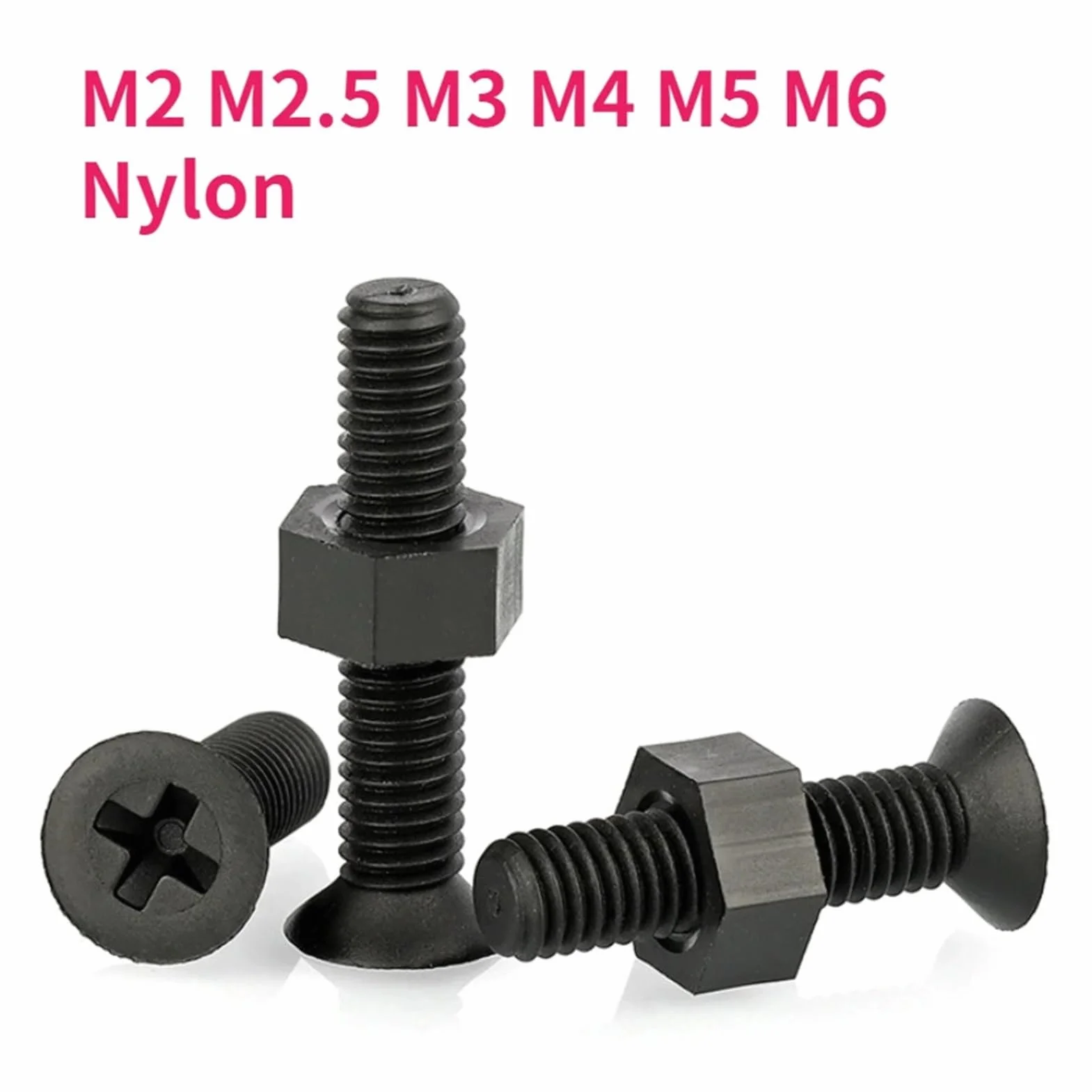 Set di dadi a vite in nylon nero M2-M6 30 pezzi combinazione esagonali testa svasata