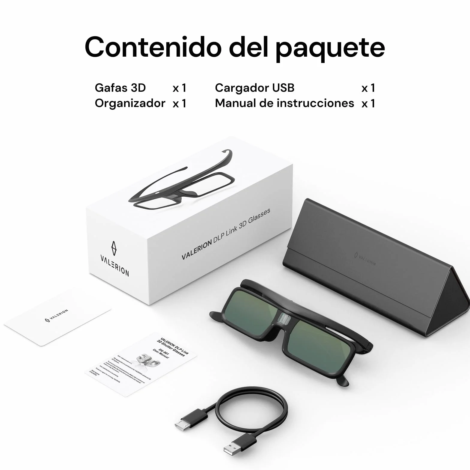 Valerion Occhiali DLP Link 3D, compatibili con i proiettori DLP-Link 3D - Occhiali ricaricabili con otturatore attivo (nero 1PCS)