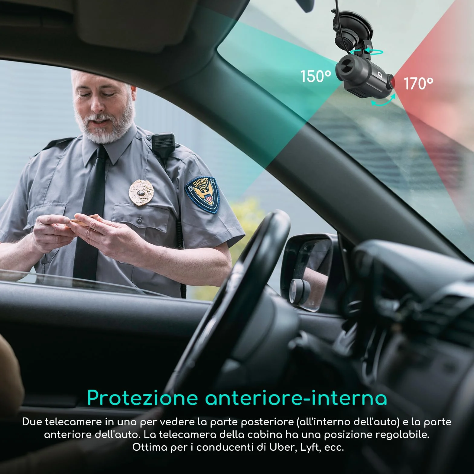 COOAU D30S 4K Dash Cam Auto con GPS Wi-Fi - Doppia Dashcam Auto Anteriore e Interna 2.5K 1080P, Con Visione Notturna a Infrarossi, Sensore G, Modalità Parcheggio, Registrazione in Loop