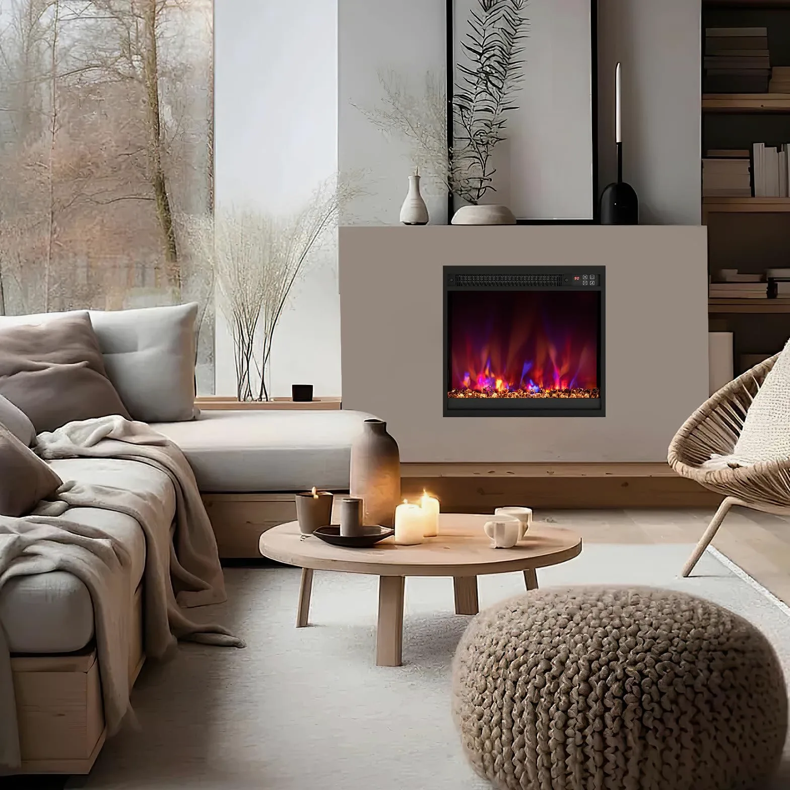 RELAX4LIFE 49/61/68,5 cm Camino Elettrico Incassato con Fiamma Multicolore e Letto di Braci, Telecomando, Timer, Termostato Integrato e Protezione da Surriscaldamento, 1500W (LUNGHEZZA:49CM)