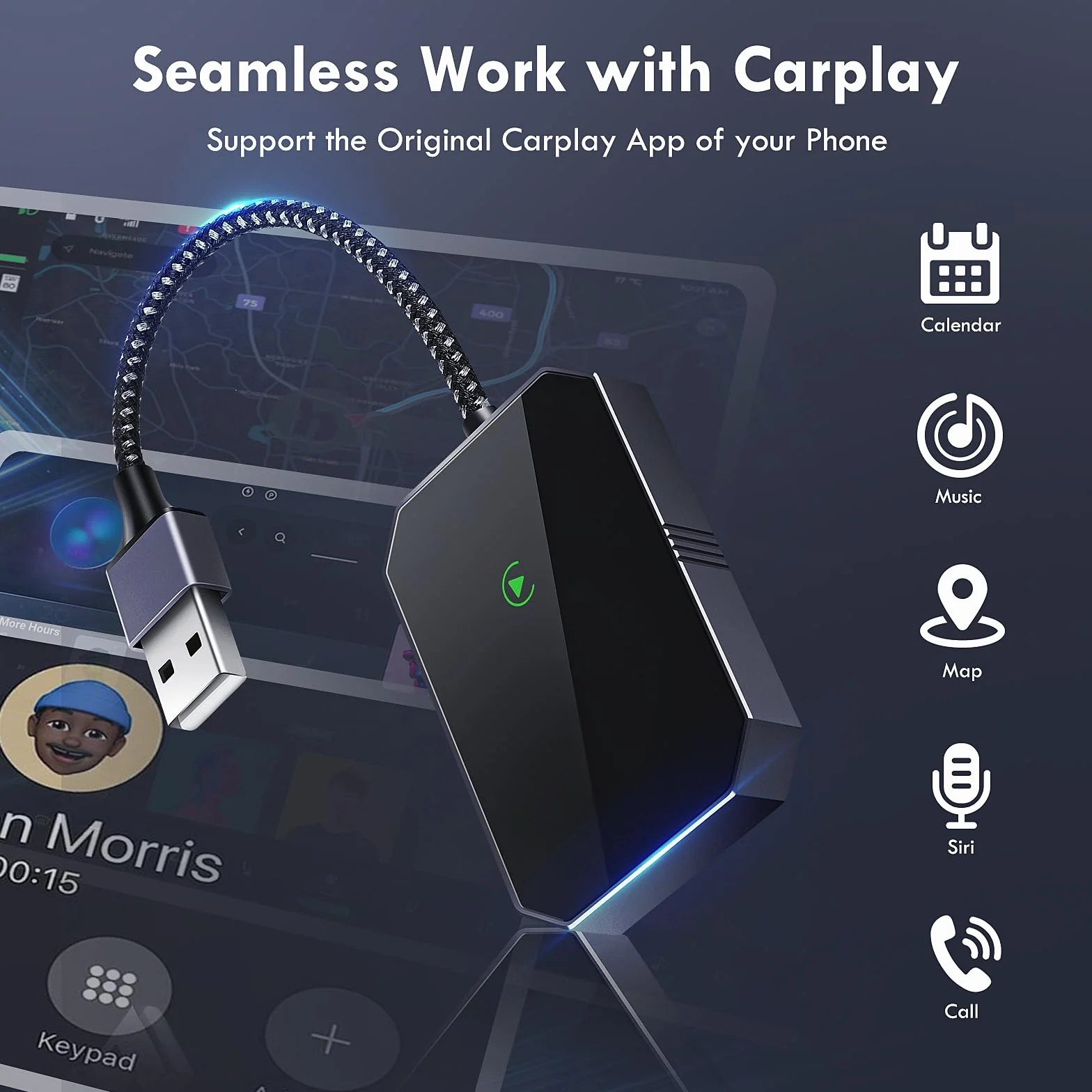 Adattatore Wireless CarPlay per iOS, Adattatore Wireless i-Phone Auto Converte CarPlay Cablato in Wireless, Plug and Play, USB C a A Dongle Wireless CarPlay Adatto per il 90% delle Auto