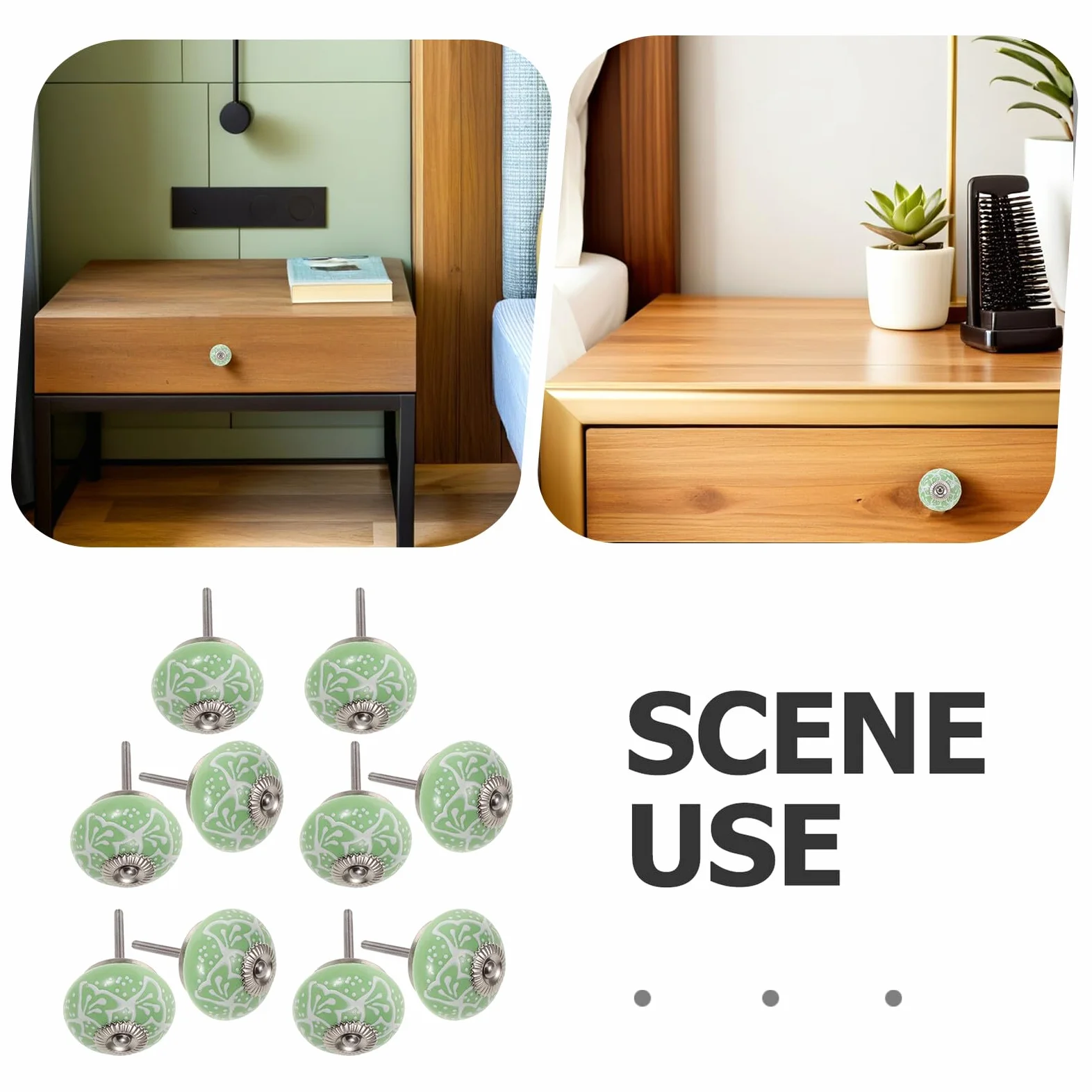 10 Pezzi Pomelli in Ceramica Verde Stampati Manopole Rotonde Resistenti per Armadi e Mobili Cucina Maniglie Decorativi per Comò e Armadietti con Viti Incluse