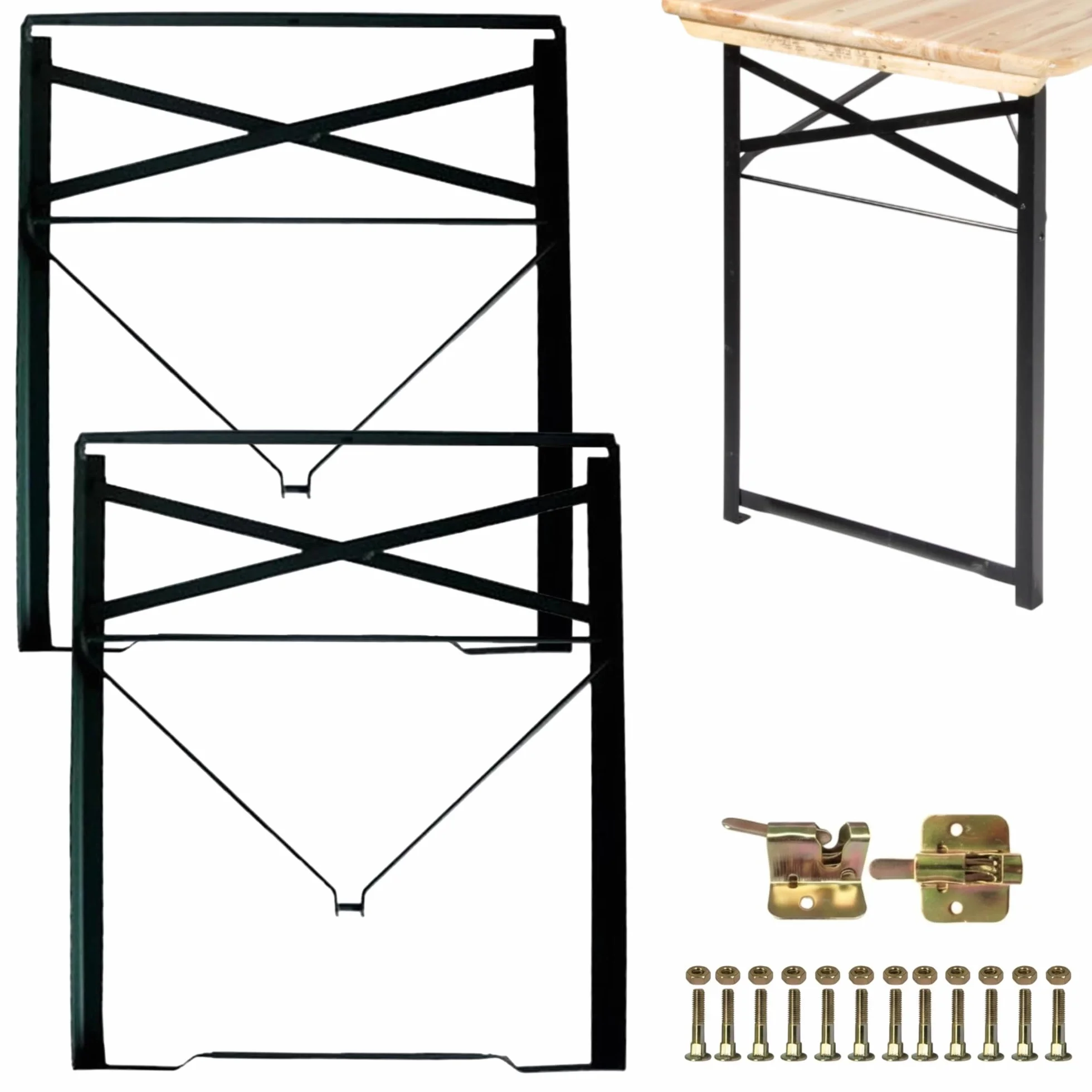 Gambe Pieghevoli per Tavolo in Metallo 73x53 cm, Ferro, Kit Fissaggio Incluso - 2 Gambe + Kit, Nero