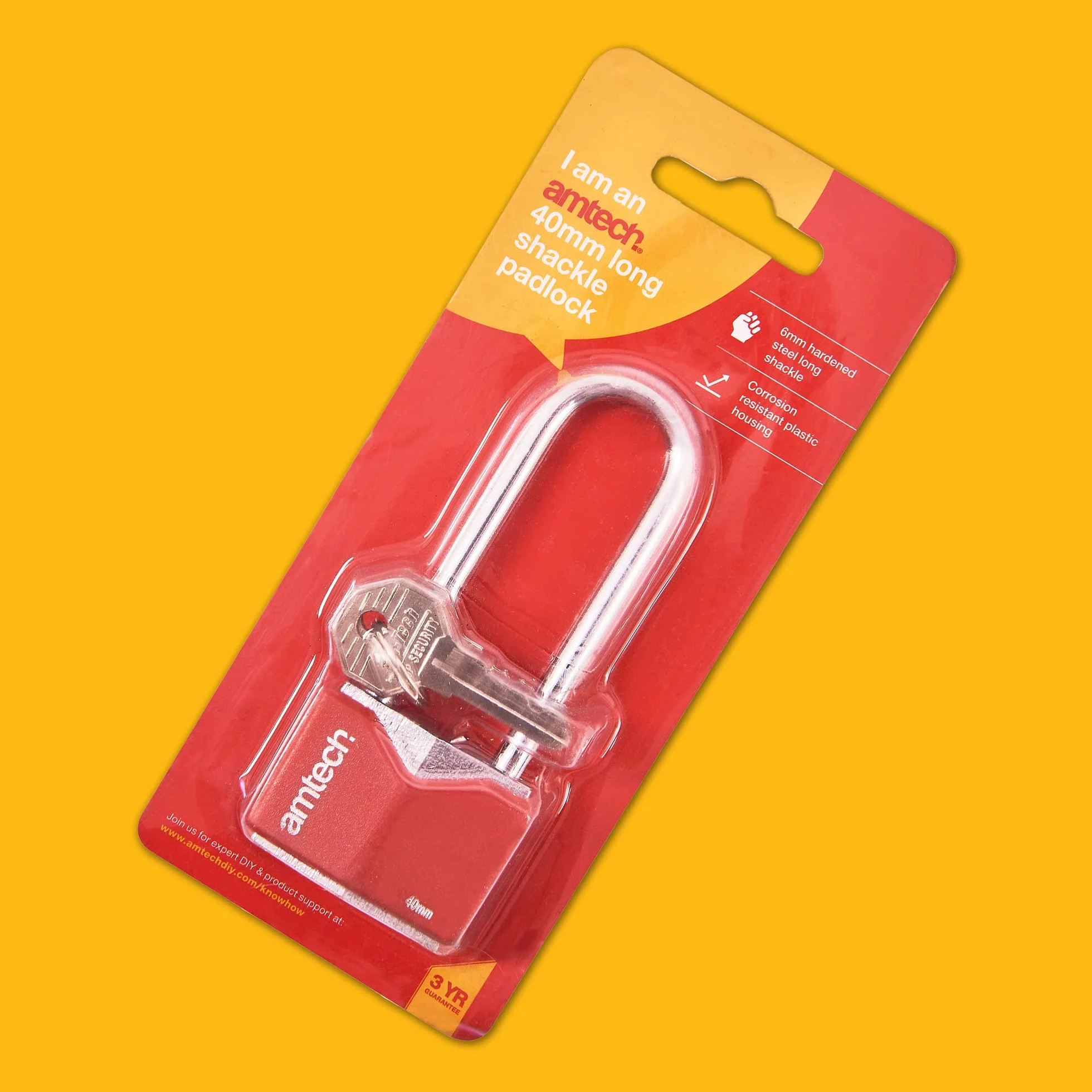 Amtech T0707 Lucchetto Lungo in Ferro Placcato Cromato Rhombic, Multicolore, 40 mm