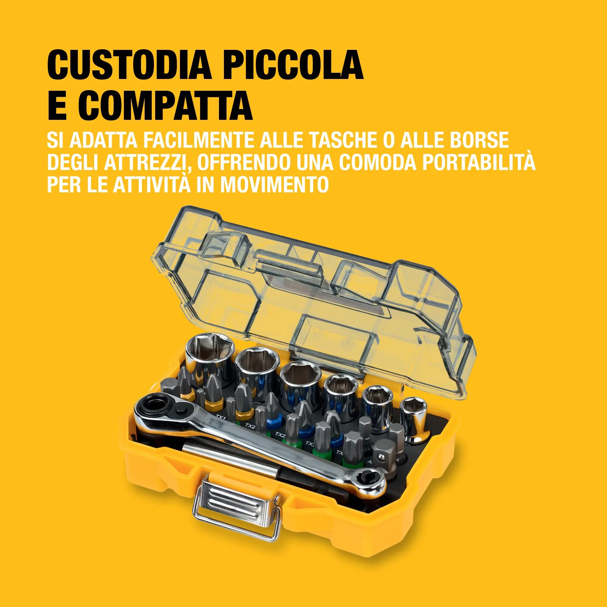 DEWALT Set di chiavi a bussola e cacciaviti extra piccoli da 25 mm (24 pezzi), DT71516-QZ