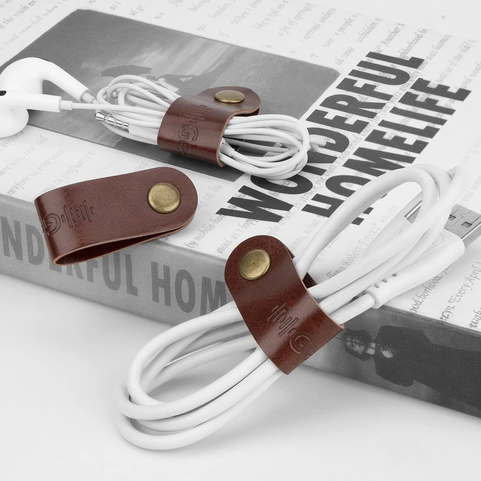Geekria Organizzatore Cavo Avvolgicavo Fascetta per Cavo di Ricarica USB Clip per Cuffie Cinturino in Finta Pelle Fatta a Mano 10 Pezzi