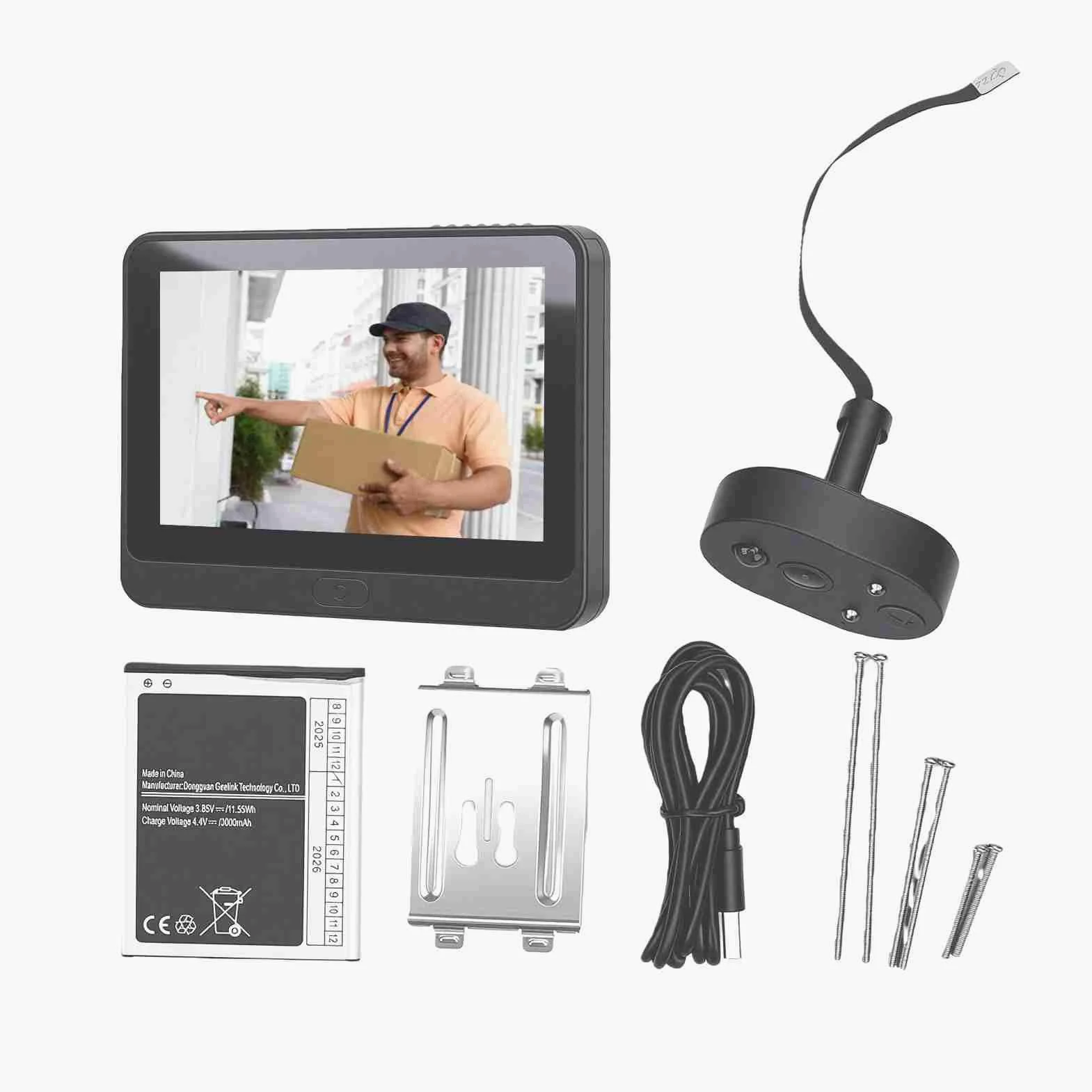 Eujgoov Videocitofono WiFi con Telecamera, Campanello Video Smart 1080P Display IPS da 4,3 Pollici Angolo di Visione 155 Gradi con Rilevamento PIR Filtro Umano for Sicurezza Domestica 24