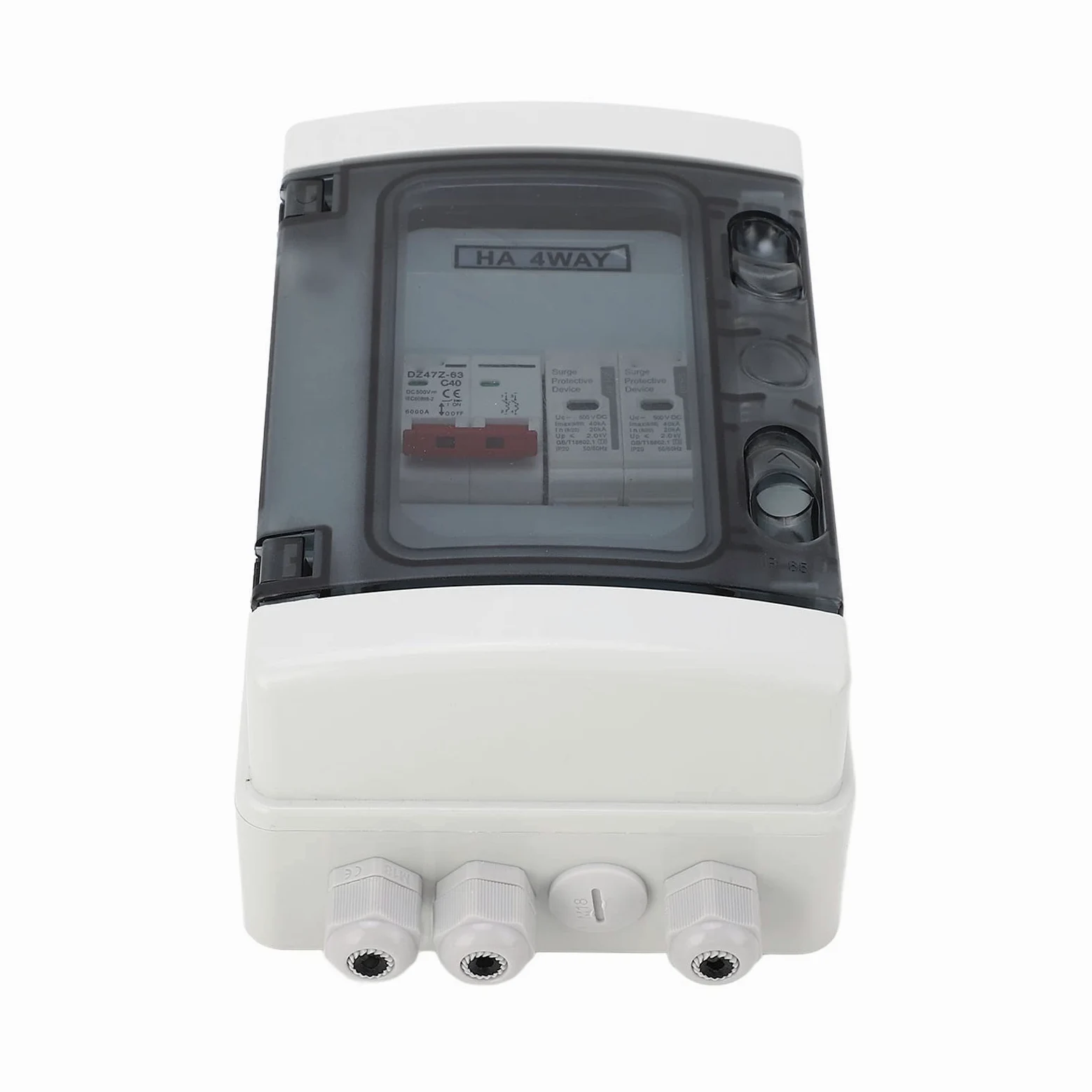 Pissente Interruttore Automatico Scatola di Distribuzione Impermeabile per PC con Sezionatore CC 500 V IP65 Coperchio Trasparente a 4 Vie per Inverter a Pannello Solare Esterno Sistemi Fotovoltaici