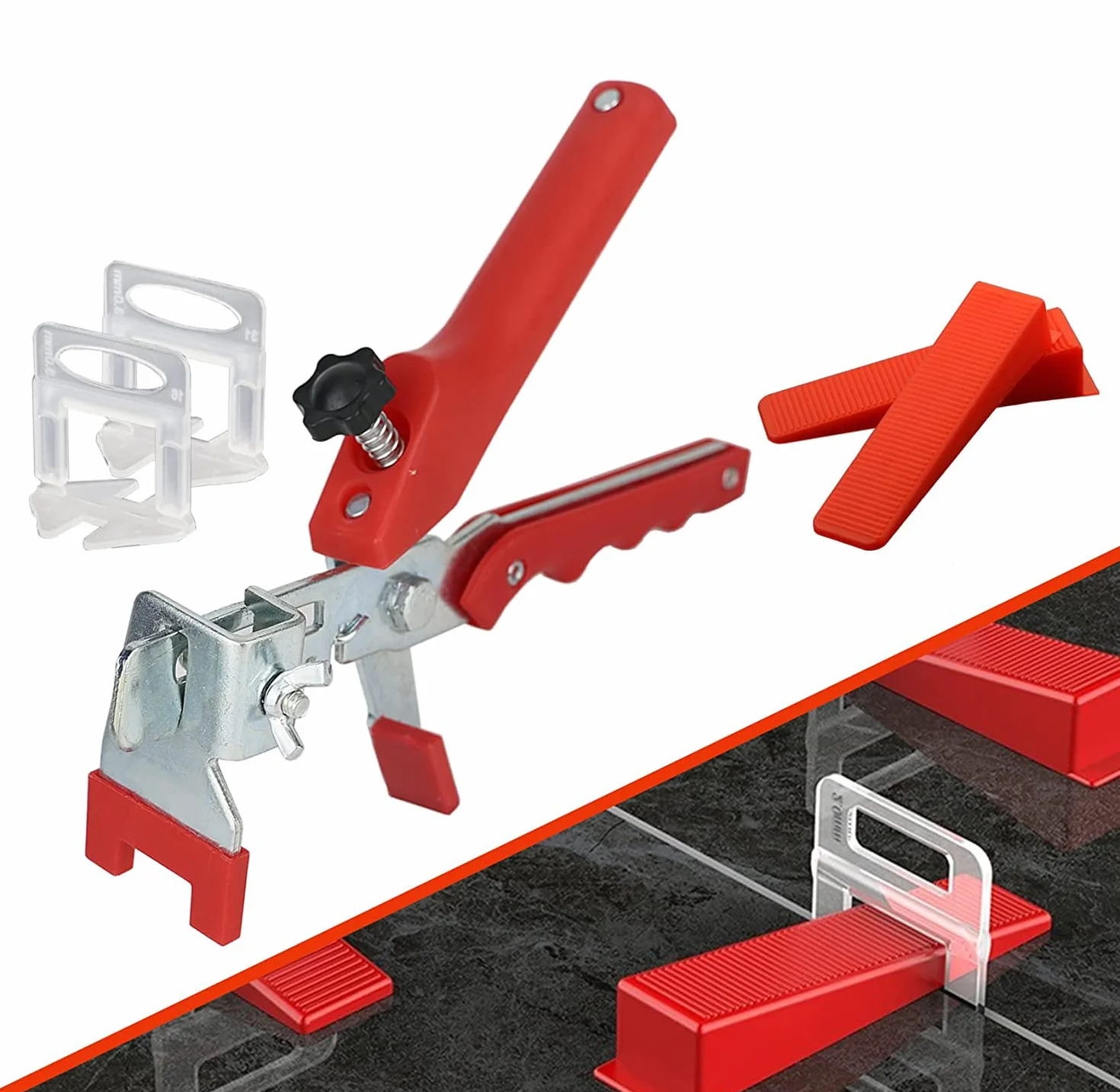 Kit Sistema di Livellamento Piastrelle 3mm 400 Distanziatori 100 Cunei 1 Pinza 3-12mm