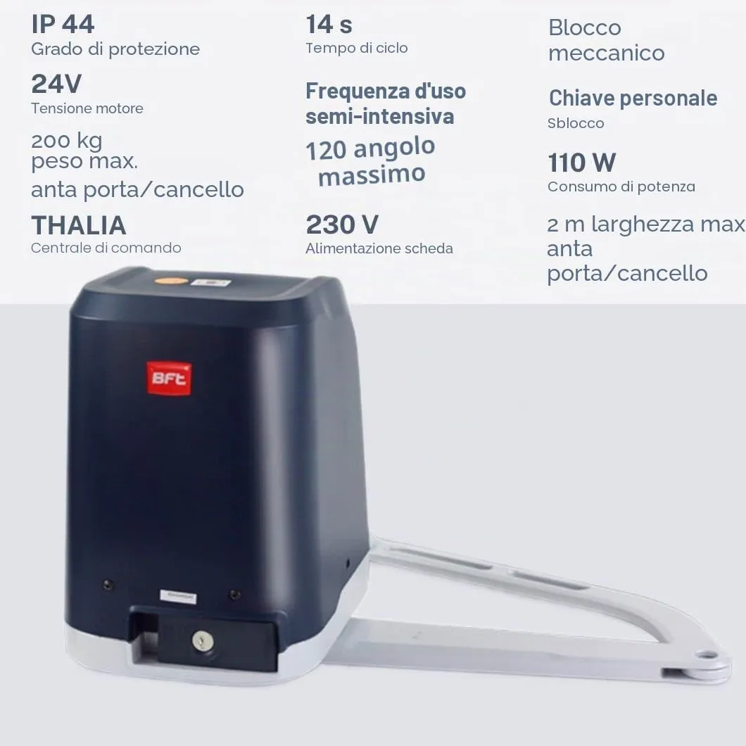 BFT Virgo SMART BT A20 - Attuatore per cancello a battente a doppio battente automatico per cancello automatico max. 4 m o 400 kg per ala con 3 telecomandi