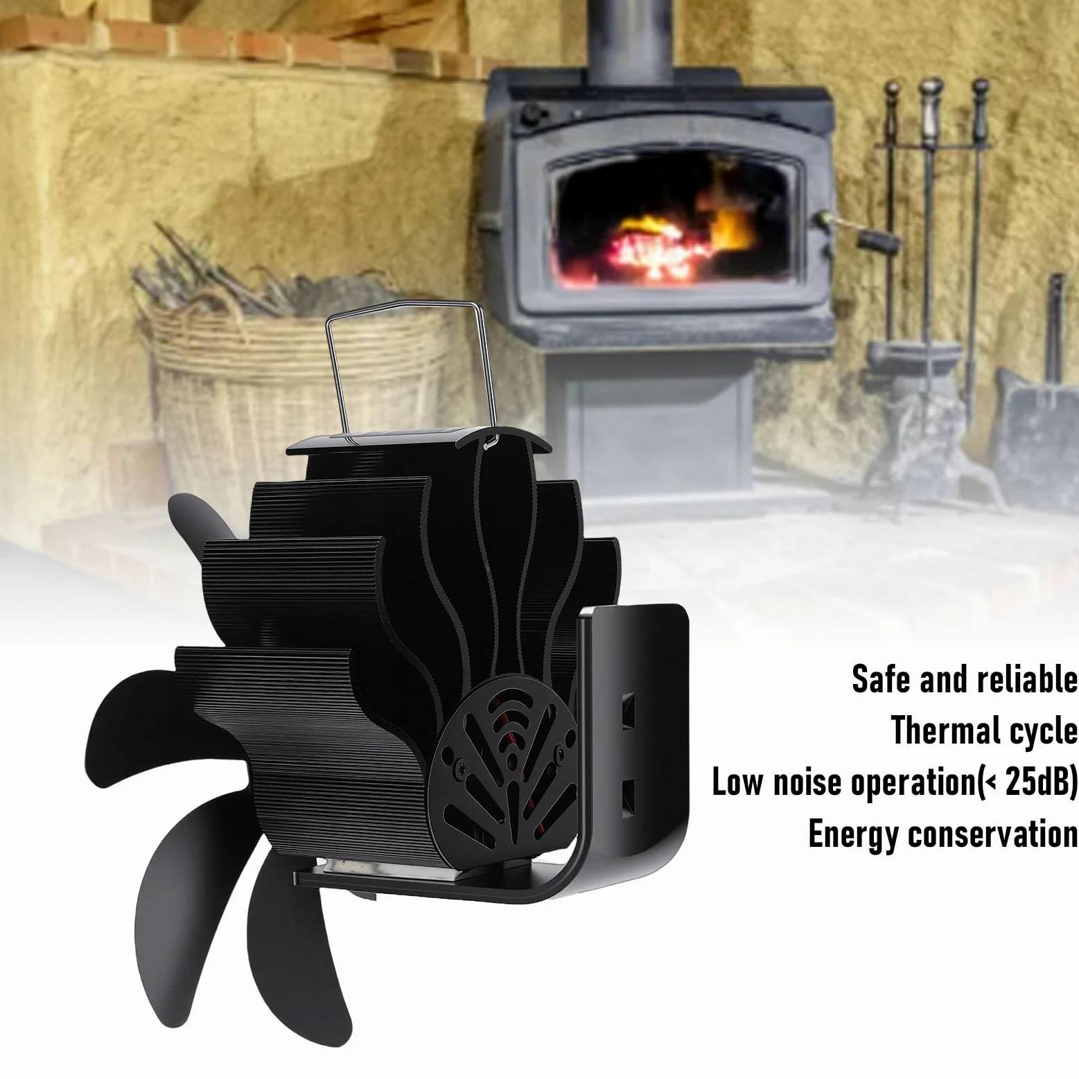 Ventilatore per Stufa a Legna per Tubo Magnete, Ventilatore Termico Non Elettrico Alimentato a Calore per Camino, Bruciatore a Gas in Lega di Alluminio con Cinghia Fissa, Protezione da