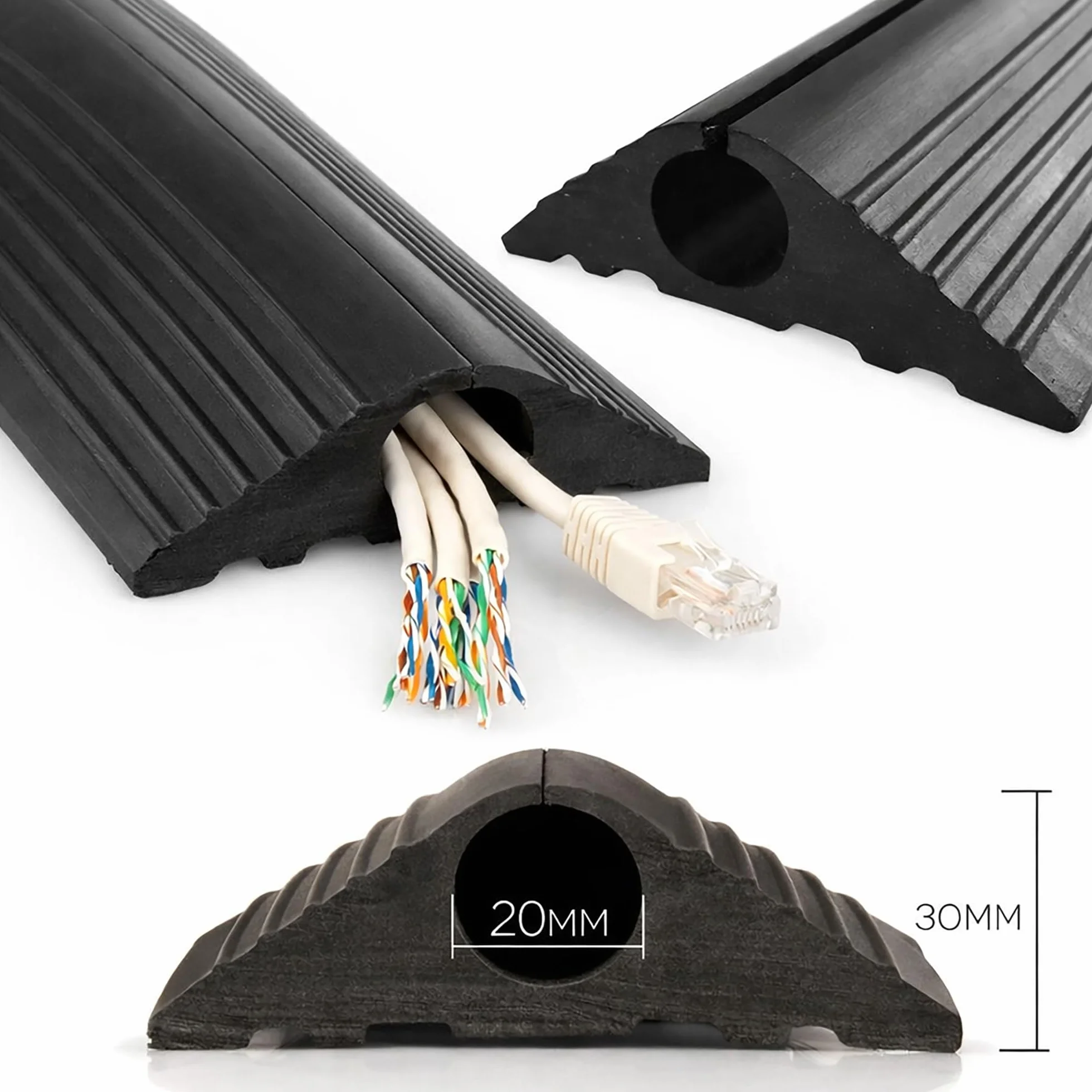 Nero 20 mm foro industriale gomma pavimento esterno protezione cavo 4 m