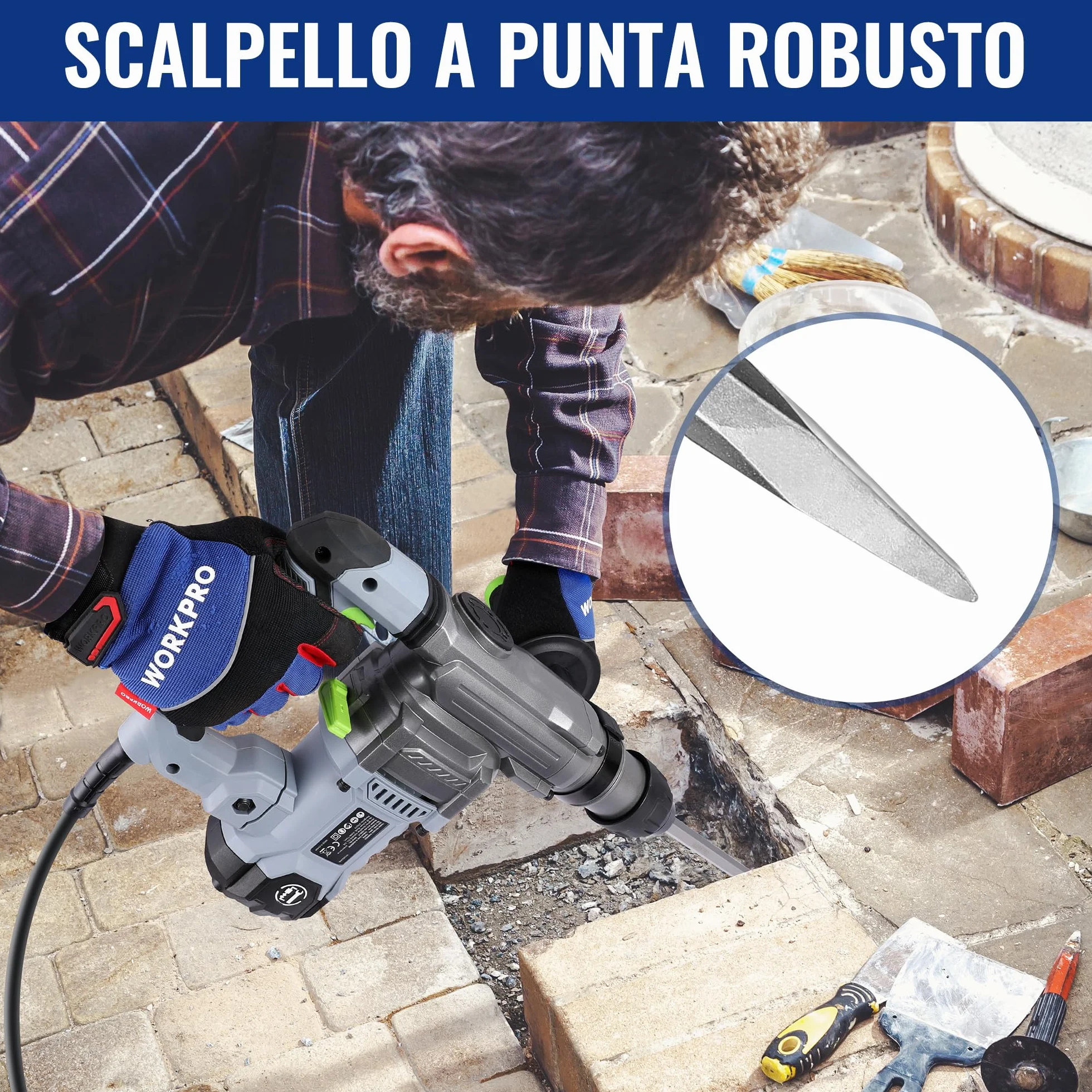WORKPRO Set 17 Pezzi Punte e Scalpelli SDS Plus per Calcestruzzo Muratura