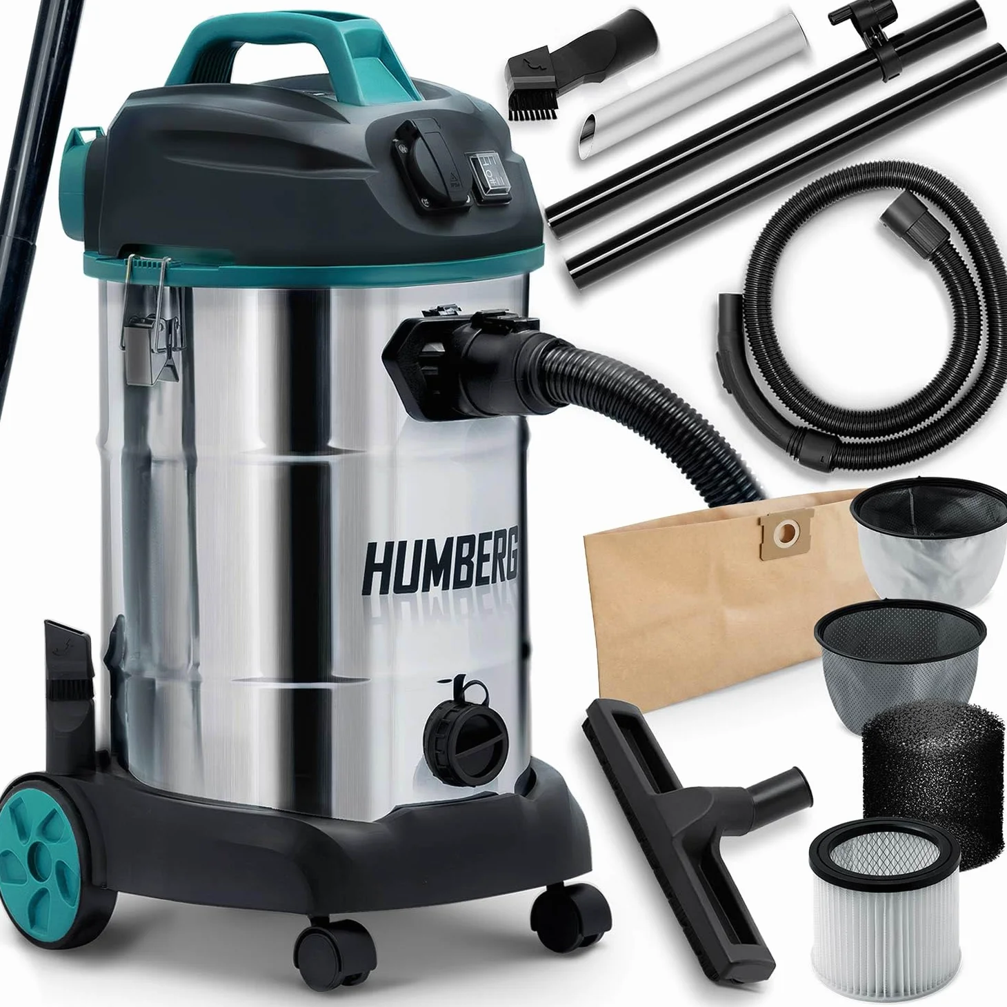 Humberg HM-402 30L 1600W Aspirapolvere industriale Wet Dry Aspirapolvere per cenere e macerie Presa senza sacco per utensili elettrici aggiuntivi