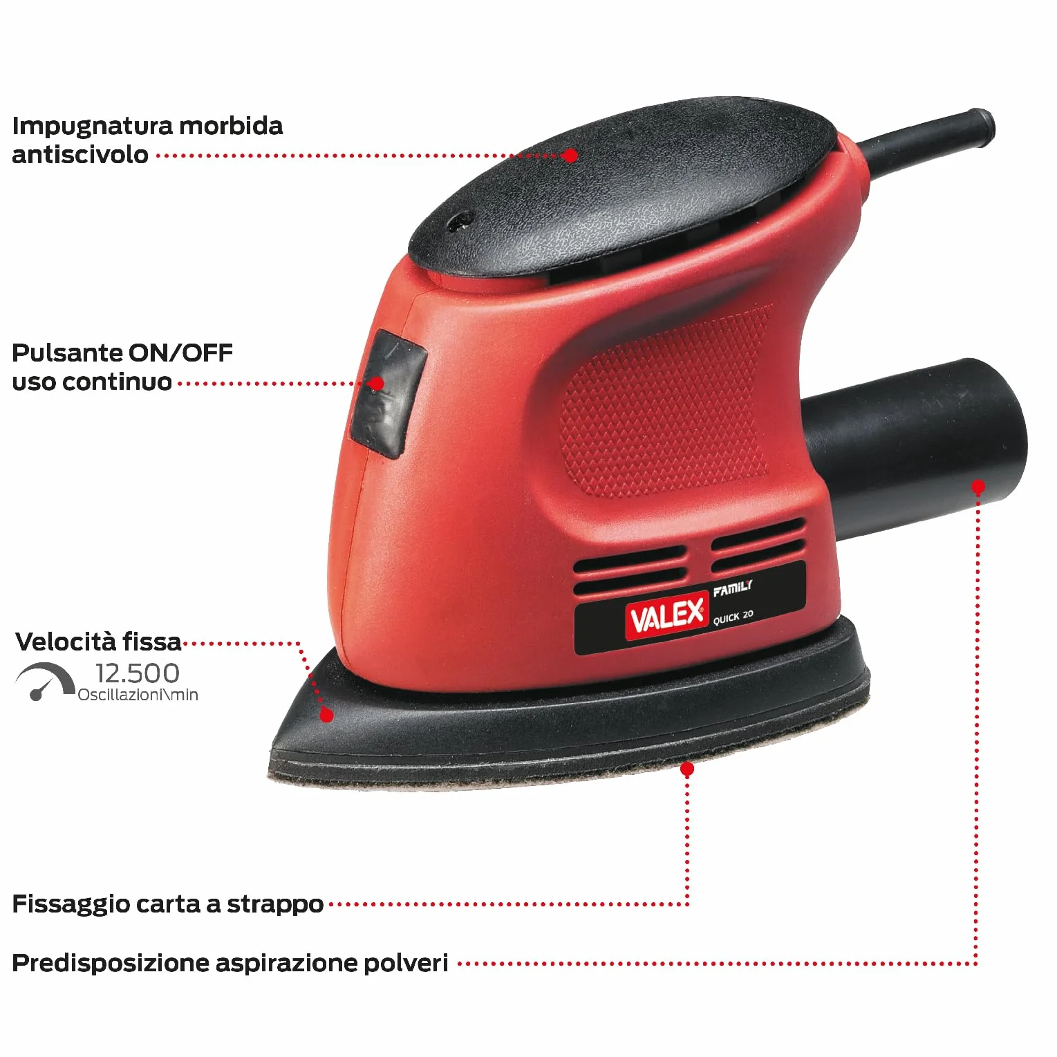 Valex Levigatrice Palmare Elettrica Quick 20, 105W, Fissaggio a strappo