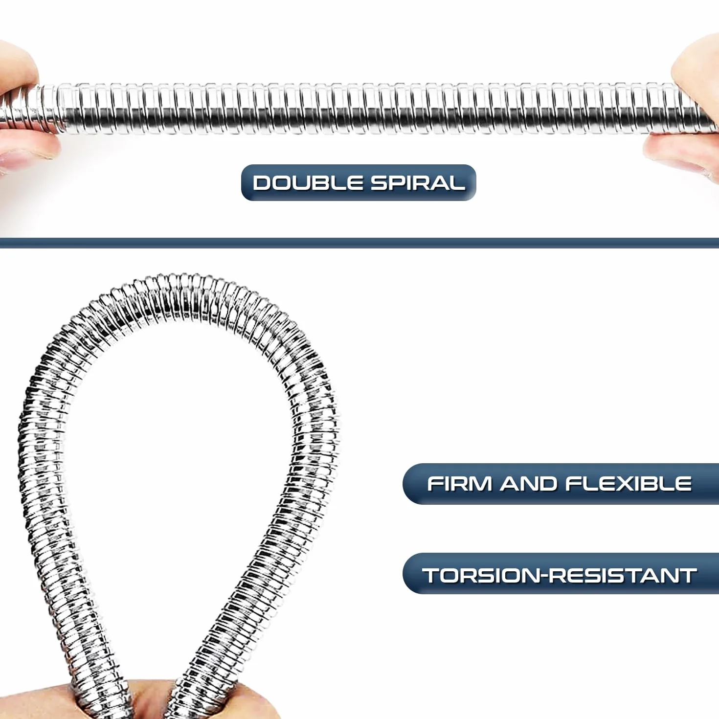 Tubo Doccia 250 cm Acciaio Inox Universale Antitorsione Flessibile 2.5 Metri con Connettori in Ottone e Guarnizioni Integrate