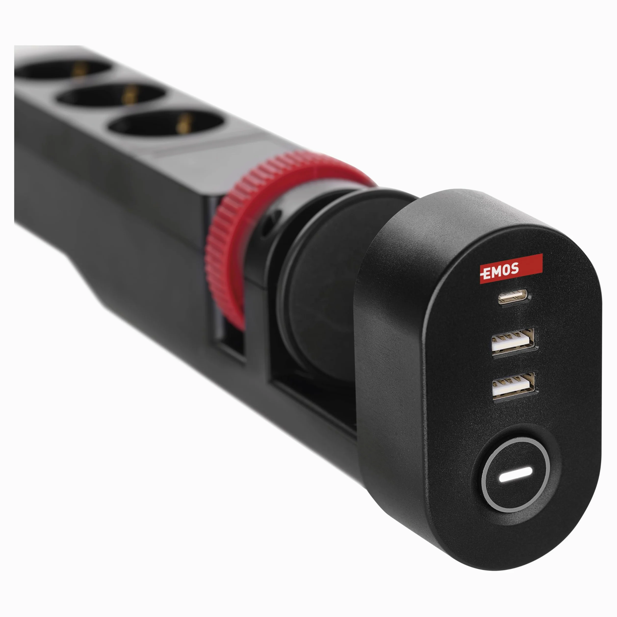 EMOS - Ciabatta elettrica verticale a 3 prese con USB, cavo da 1,5 m, standard francese