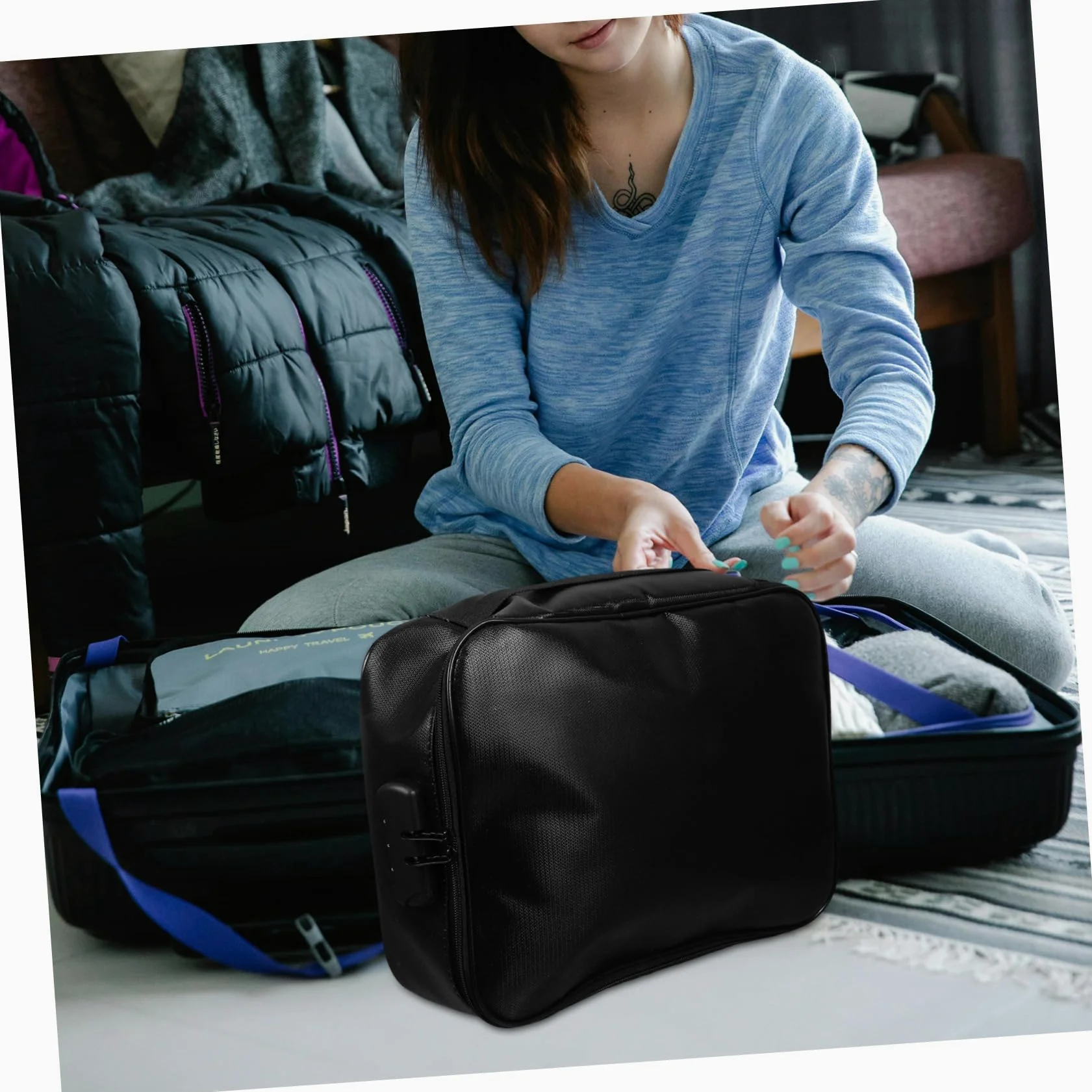 Borsa Portadocumenti Ignifuga Nera, Design Multistrato per Viaggio | Chiusura Password, Tessuto in Fibra di Vetro, Uso Quotidiano e Archivio