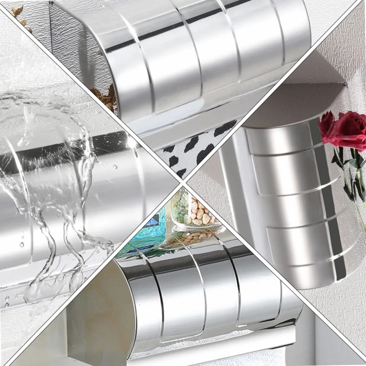 LIFKOME Portarotolo e Contenitore per Carta Igienica da Parete in Acciaio Inox Argento, senza Foratura, Facile da Lavare, per Bagno e Hotel