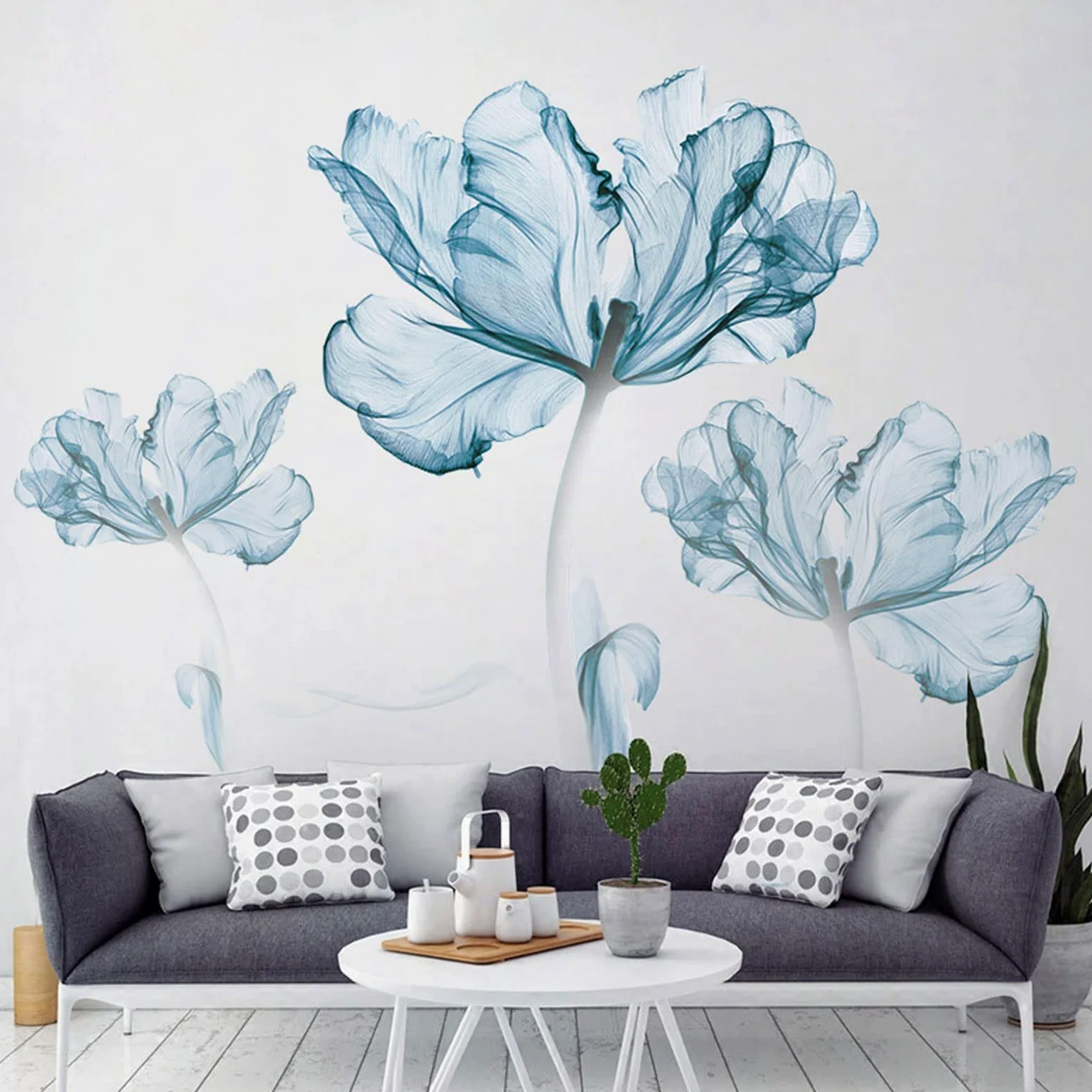esmen Adesivo da Parete Decalcomanie da Muro con Fiori 3D Blu Chiaro, Fai da Te, in Vinile, Arte murale, Creativa, Rimovibile, Staccabile e incollabile, per Camera da Letto, Ufficio, Soggiorno