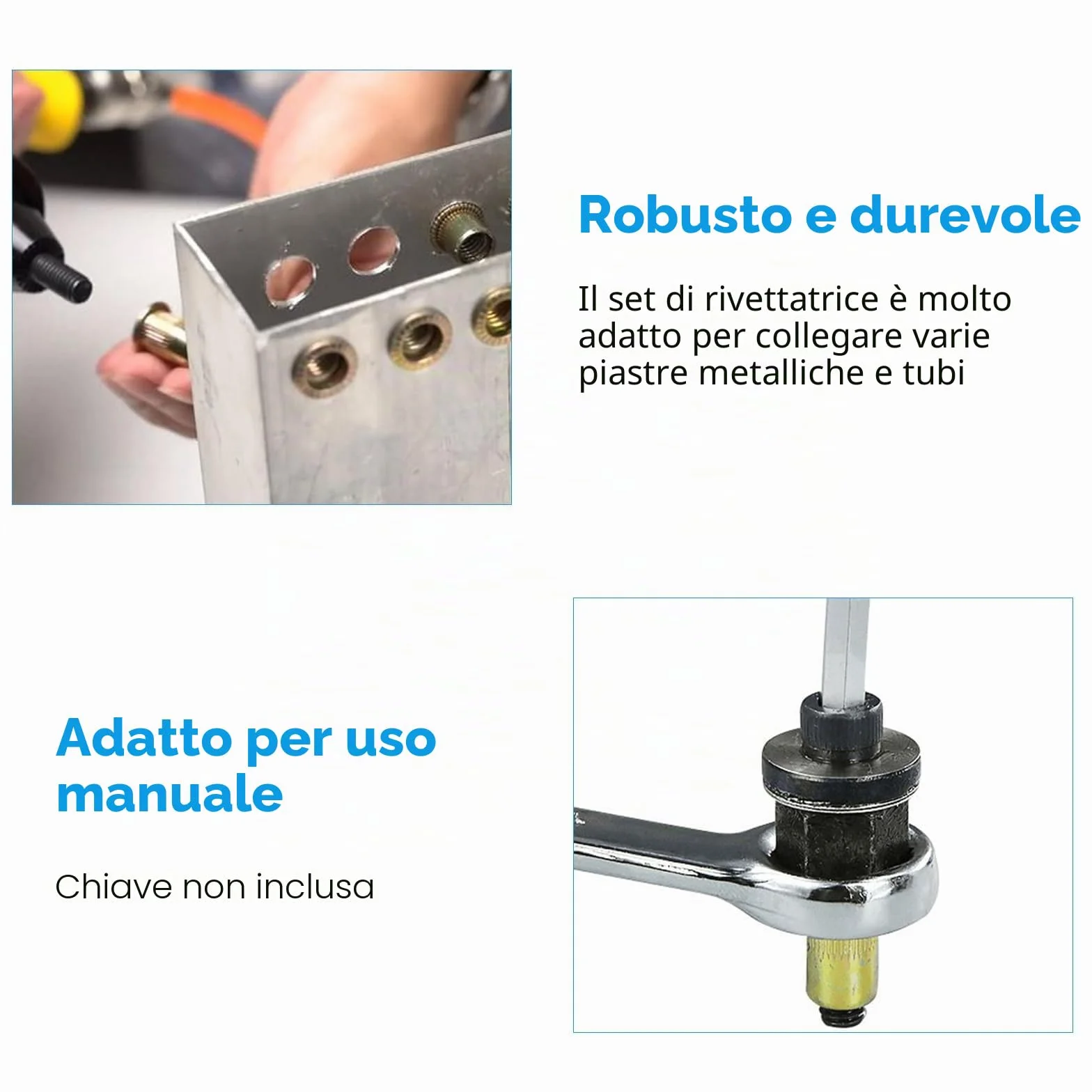 Rivettatrici Manuali Set 186 Pezzi, Rivettatrice per Inserti Filettati M3-M10, Mandrino Trapano Metallo
