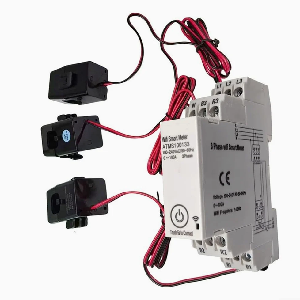 Smart Energy Meter, ATMS100133 trifase compatibile per Tuya WiFi con applicazione mobile 0-100A montaggio su guida