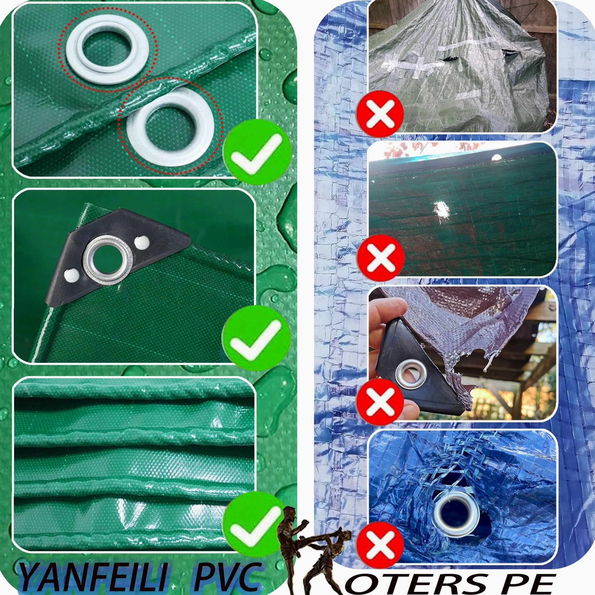 YANFEILI Telone Rinforzato,2x2.5m 520g/m² telo PVC con Occhielli telo in tessuto e protettivo,telone rinforzato occhiellato verde