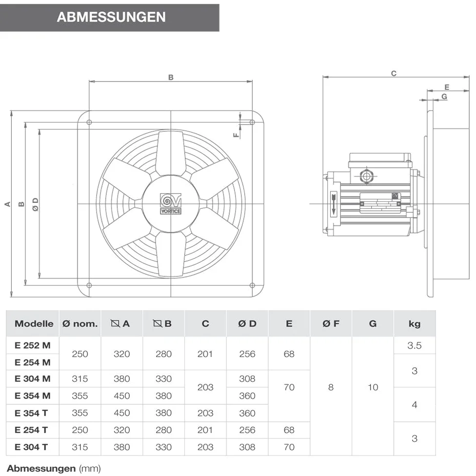 Vortice 40203 aspiratore elicoidali E 252 M