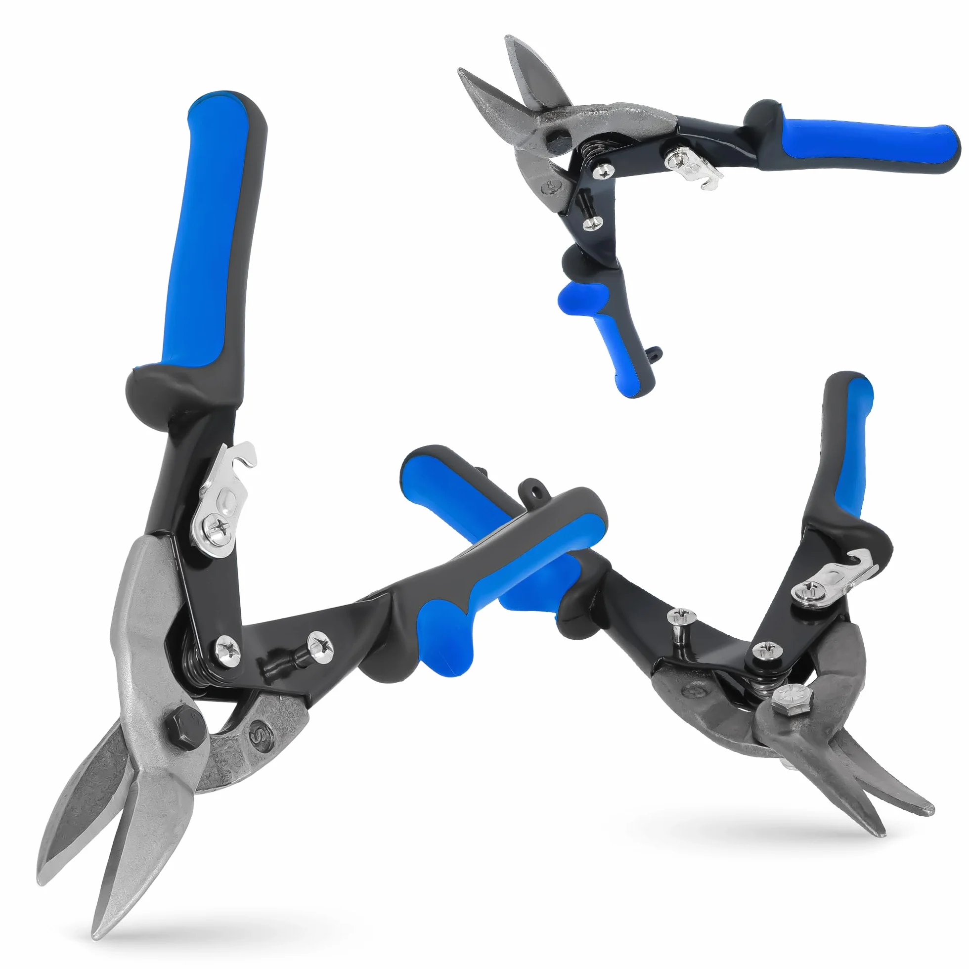 Cesoie Lamiera Metallo 10'' Taglio Sinistra Destra Dritto Pieghevoli Impiegno Gravoso Set 3x