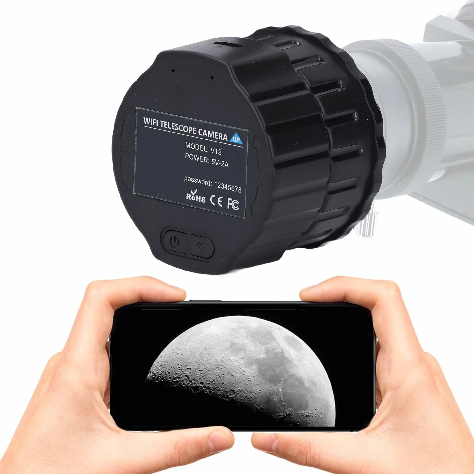 Telecamera WiFi, Oculare Elettronico Wireless, Registrazione Video 2K e Foto da 24 MP per Telescopi da 24 Mm-50 Mm, per Astrofotografia, Birdwatching (Nessuna memoria)