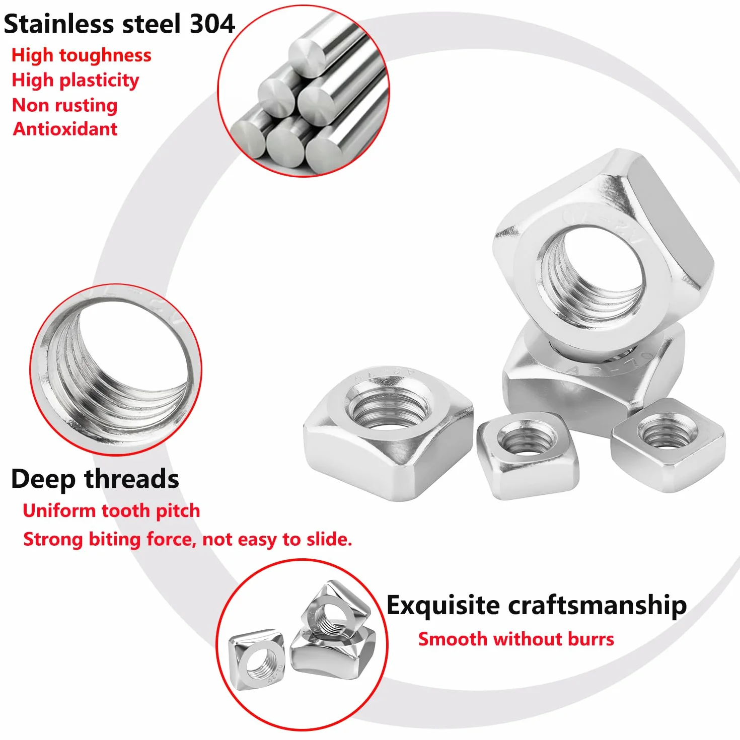 20 Pezzi Dadi Quadrati M8 x 13 mm x 6 mm in Acciaio Inossidabile 304 per Giunti e Montaggio