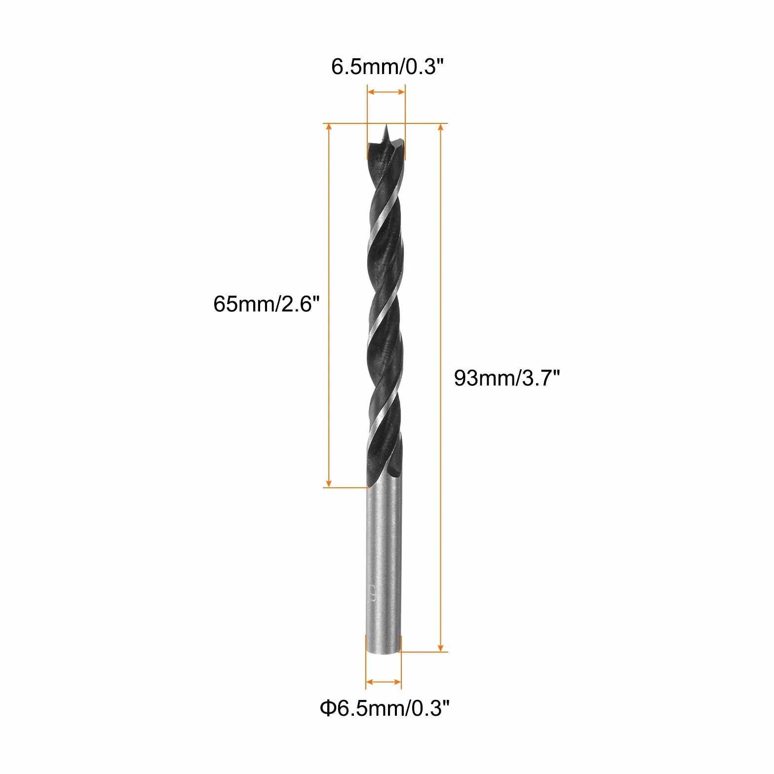 QUARKZMAN Brad Point Punte Trapano 6,5mm (16/64") Dritto Acciaio Tondo Shank 2,6" Profondità Foratura per Legno Carpenteria Plastica Gomma