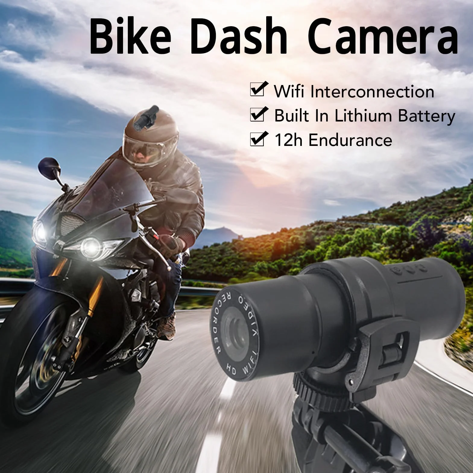 Moto Dash Camera,FHD Telecamera per Moto/Bici Dash Cam,Grandangolo 120° Cycle Recording Video Camera da Moto Con Supporto per Manubrio e Cavo USB