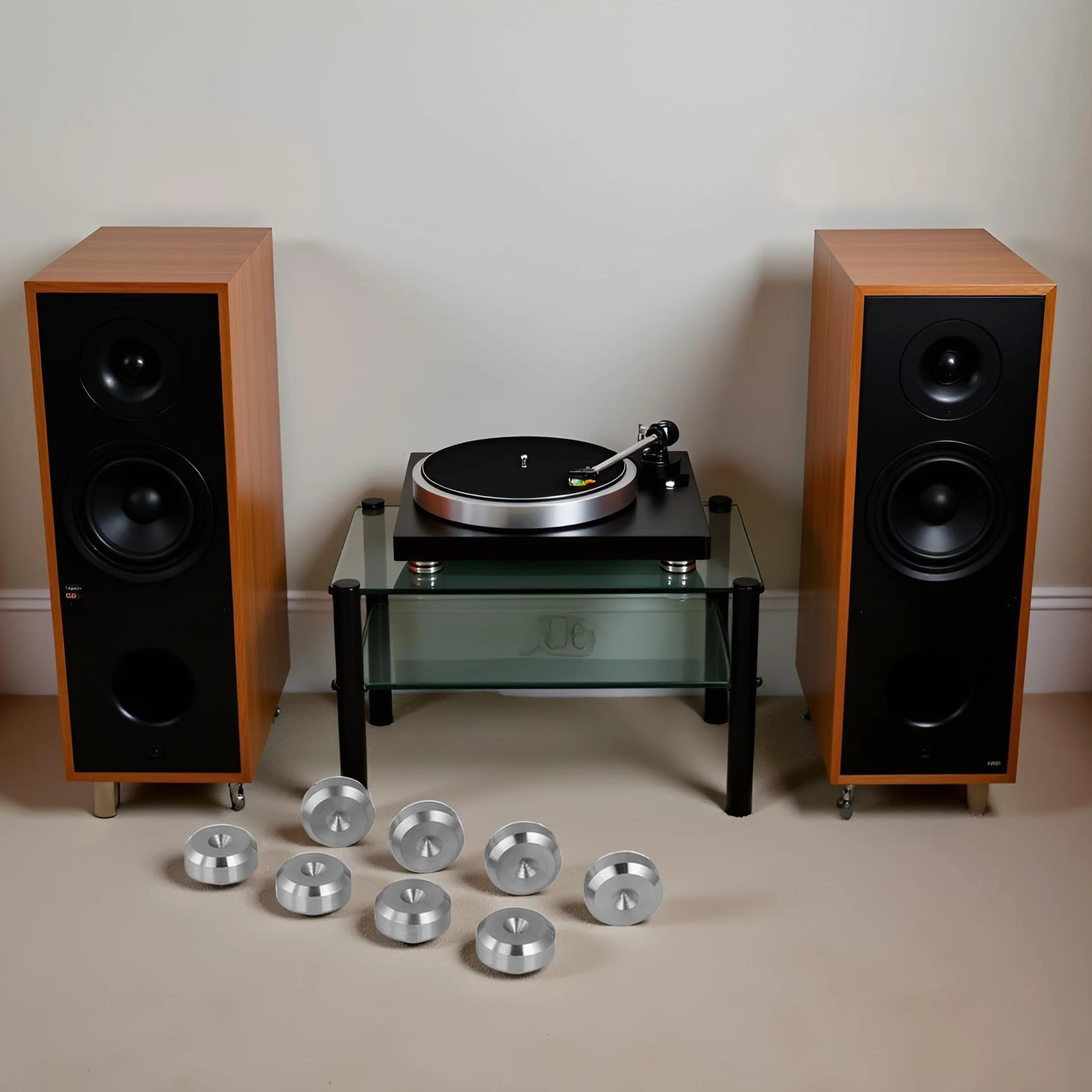 PrecisionGeek Cuscinetti per altoparlanti Ø 16 mm, forma smussata, in acciaio inox massiccio, ammortizzatori di vibrazioni per altoparlanti HiFi, subwoofer, armadi, supporti e soundbar, set da 8 pezzi
