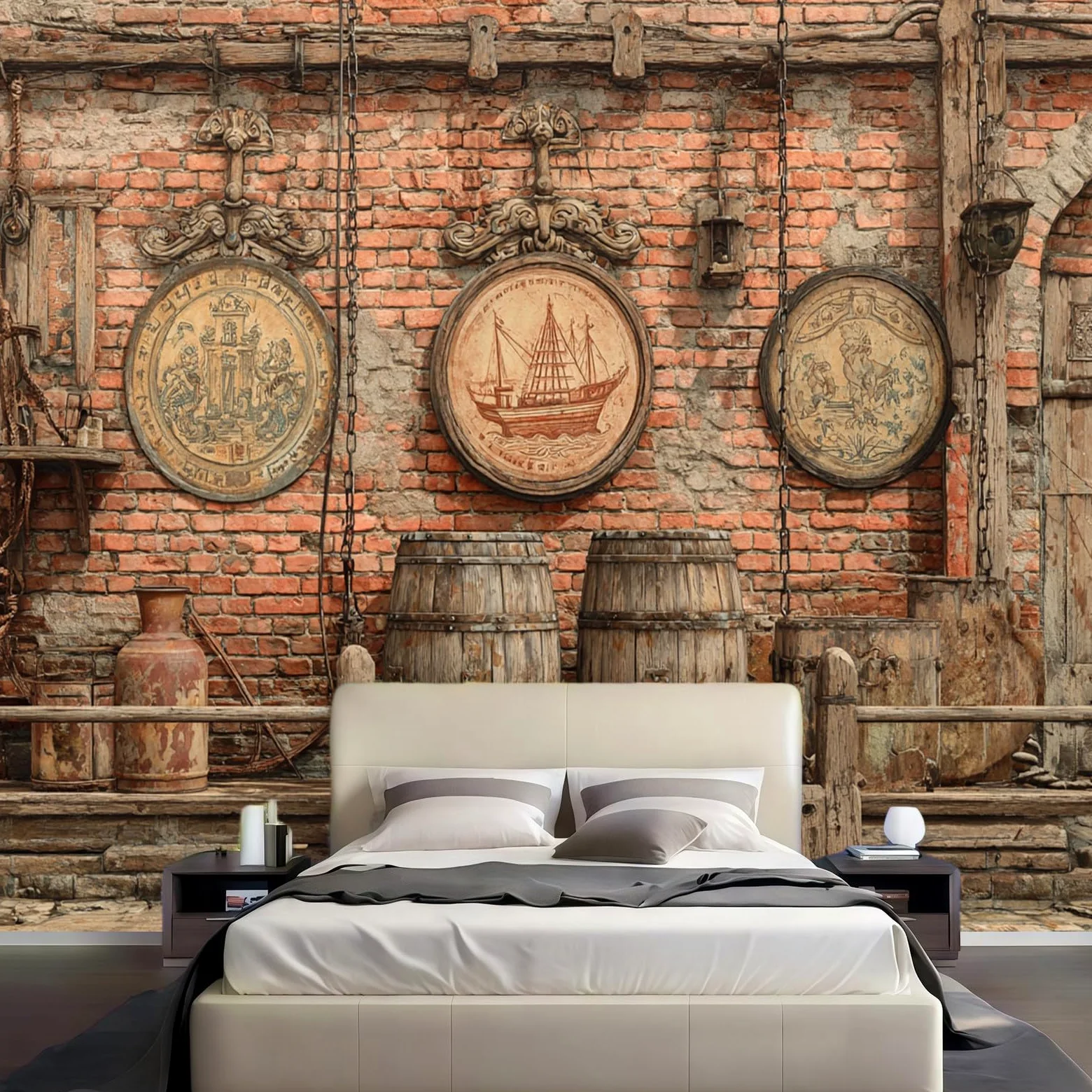 Carta da Parati Sfondo con muro di mattoni in stile retrò 450 x 315 cm in TNT marrone Fotomurale Decorativo per Camera da Letto Soggiorno e Ufficio