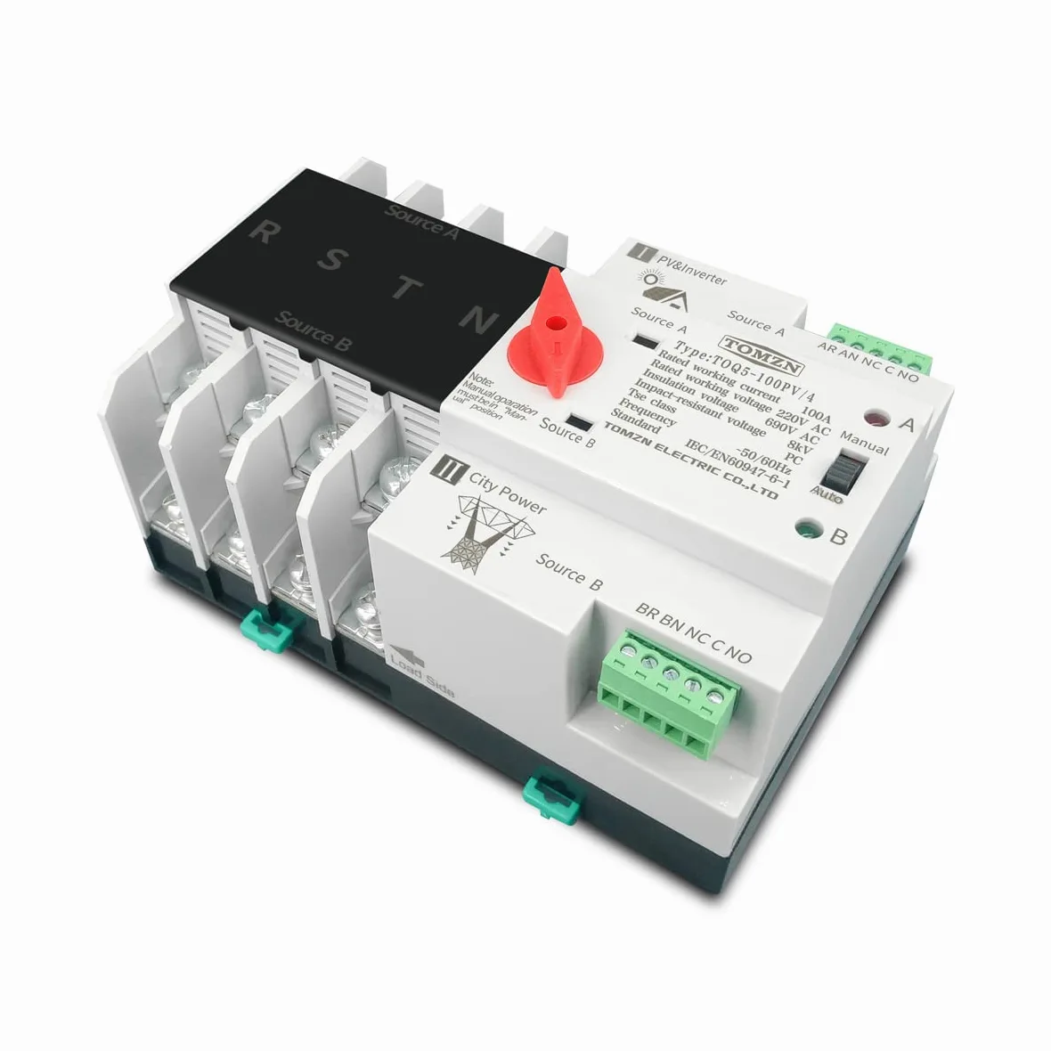 Interruttore Magnetotermico Differenziale Guida DIN 4 Phase a fili ATS. for PV. E inverter Dual Power Automatic Transfer Selector Switch Inininterrottui 6 3a 100A 125a(125A)