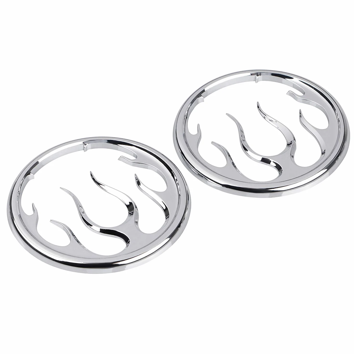 2 pezzi copertura e protezione altoparlanti fiamme altoparlanti griglie Accent Trim per Harley Touring Electra Glide Ultra Classic FLHTCU 2006-2013, cromato