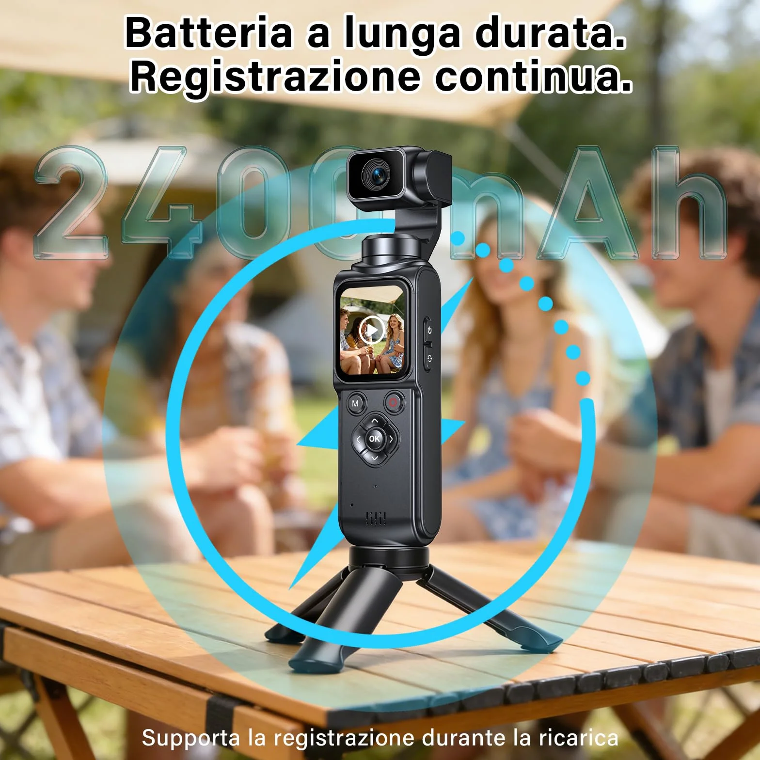 Vlog Camera, Action Cam 4K Stabilizzata con Gimbal – Touchscreen 64MP con Scheda 64GB, Stabilizzazione a 2 Assi, Tracciamento di Oggetti, Microfono Incluso, Fotocamera Digitale per Vlog