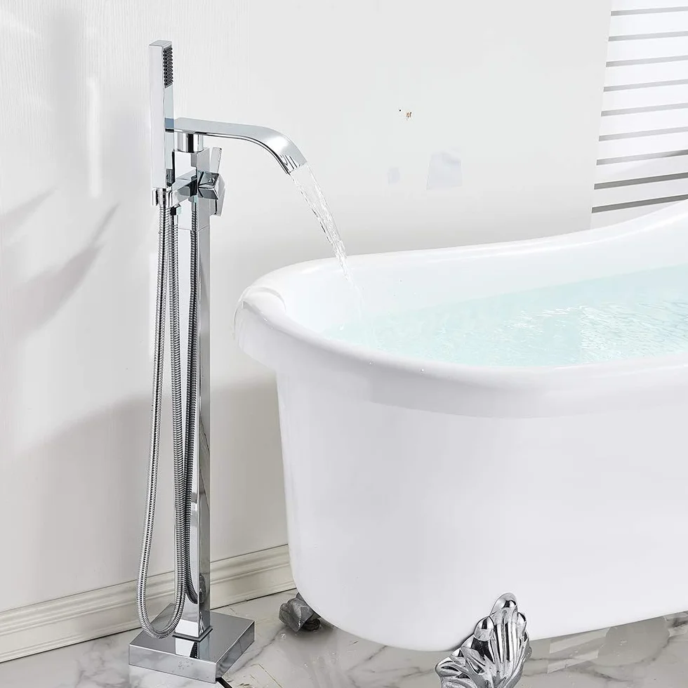Miscelatore per vasca da bagno cromato, per doccia a pavimento, maniglia unica a 360°, ABS, freddo e caldo