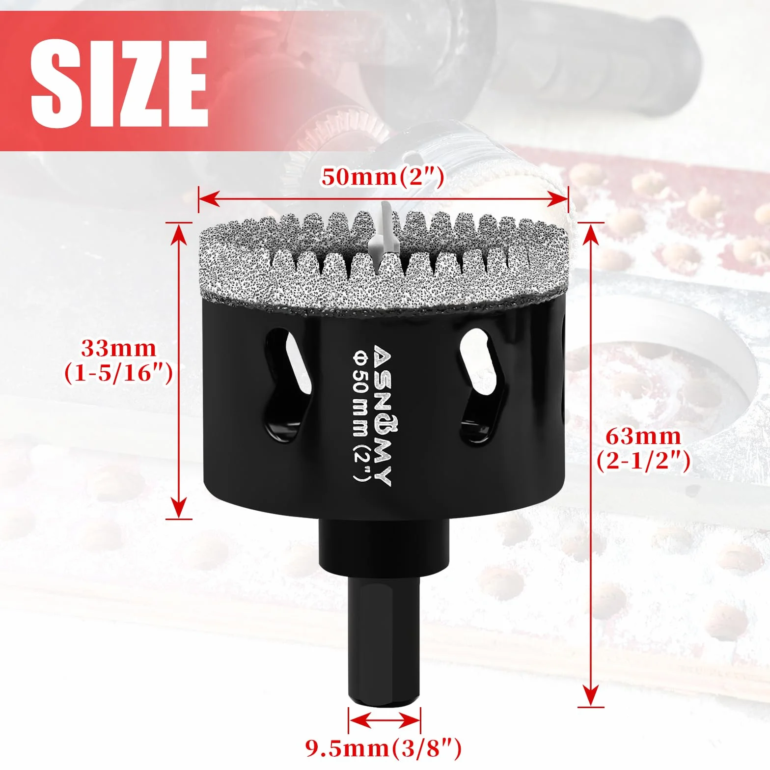 ASNOMY Sega a tazza diamantata 50 mm con punta pilota per vetro piastrelle porcellana pietra