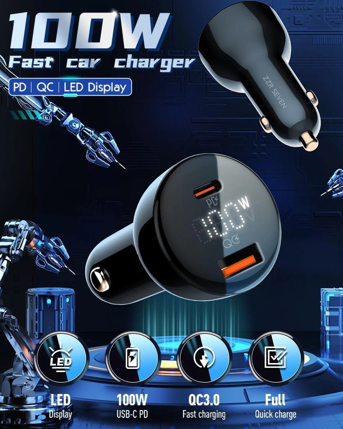 100W USB C caricabatteria da auto adattatore per kit Starlink Mini, alimentazione PD cavo accendisigari DC da 12V 24V per Starlink Mini Dish USB A per la ricarica del telefono