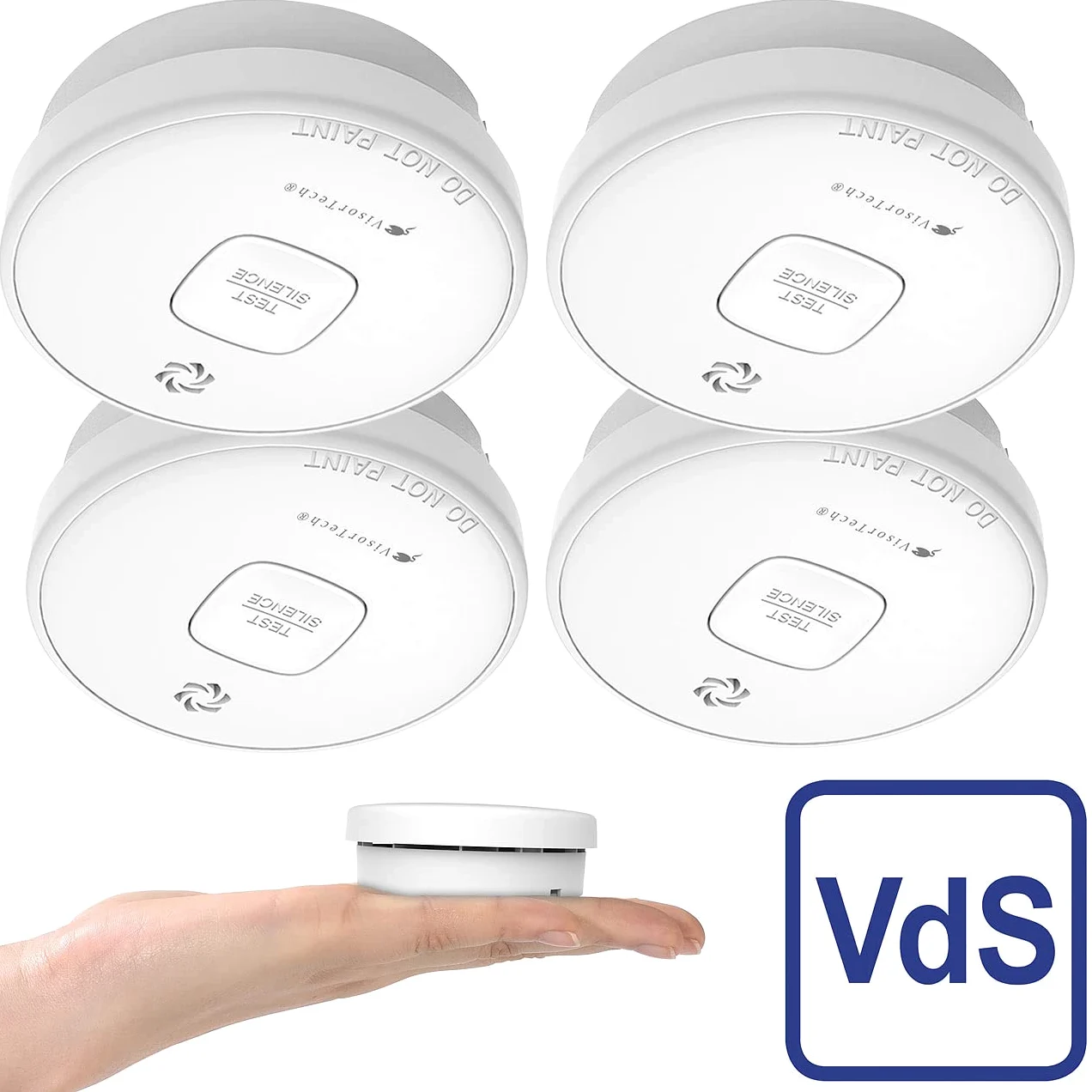 VisorTech Set 4 rilevatori di fumo fotoelettrici RWM-390 con batteria al litio da 10 anni, 85 dB